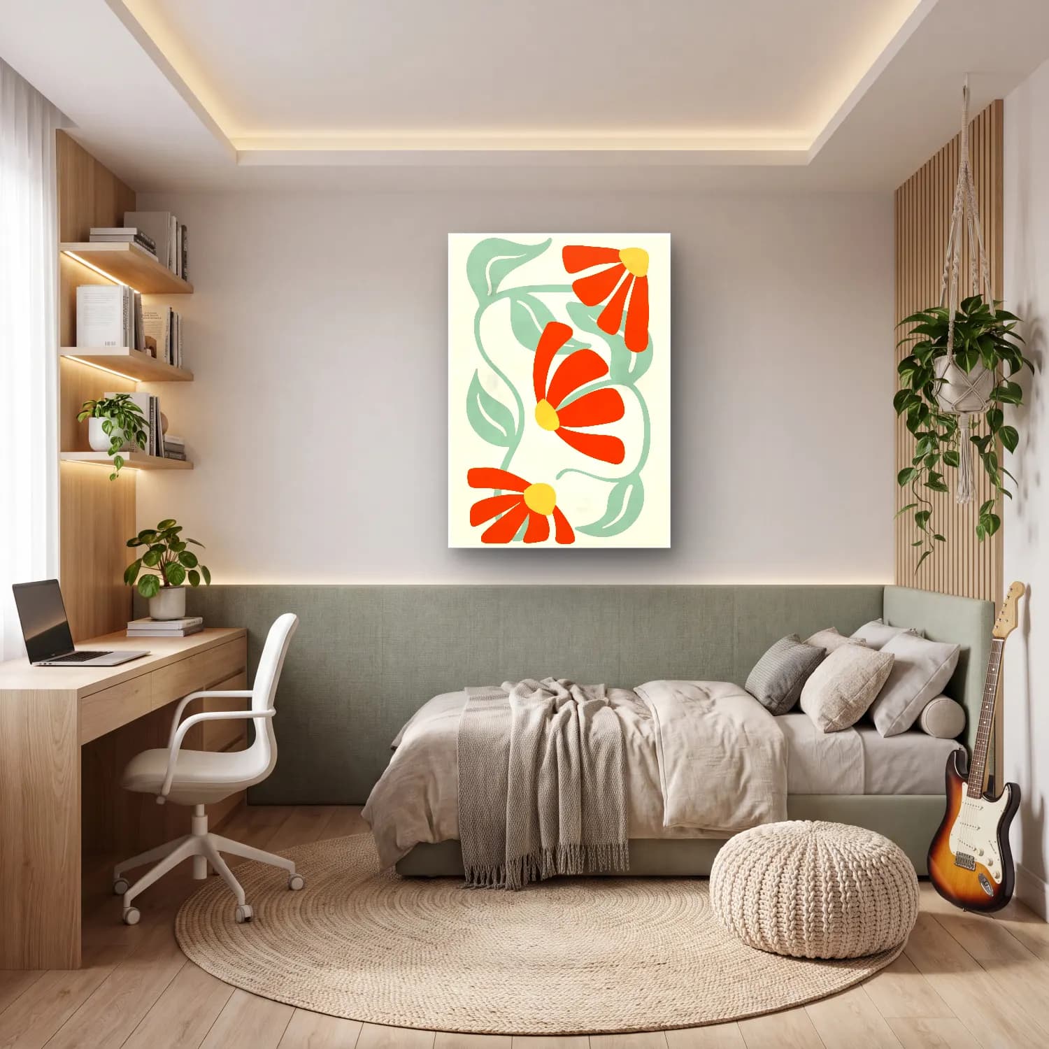 Boho Çiçek Deseni No. 50 cam tablo — genç odasında
