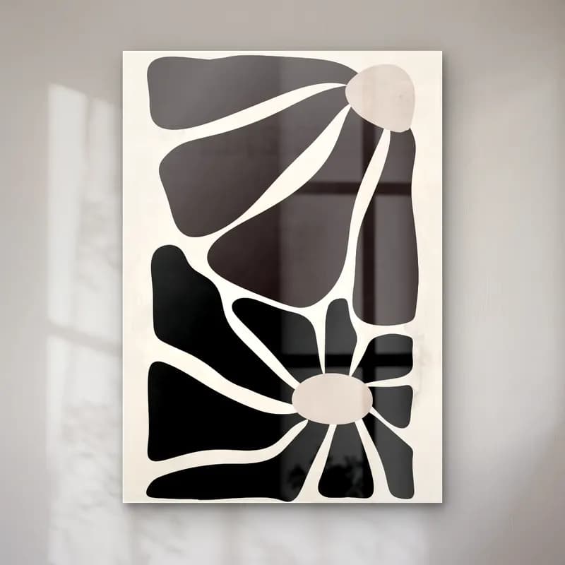 Siyah Beyaz Çiçek Deseni No. 12 cam tablo — Siyah Beyaz Çiçek Deseni No. 12 — siyah beyaz çiçek deseni