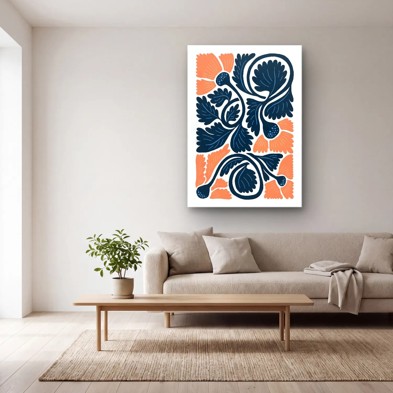 Boho Çiçek Deseni No. 52 cam tablo — açık renk salonda