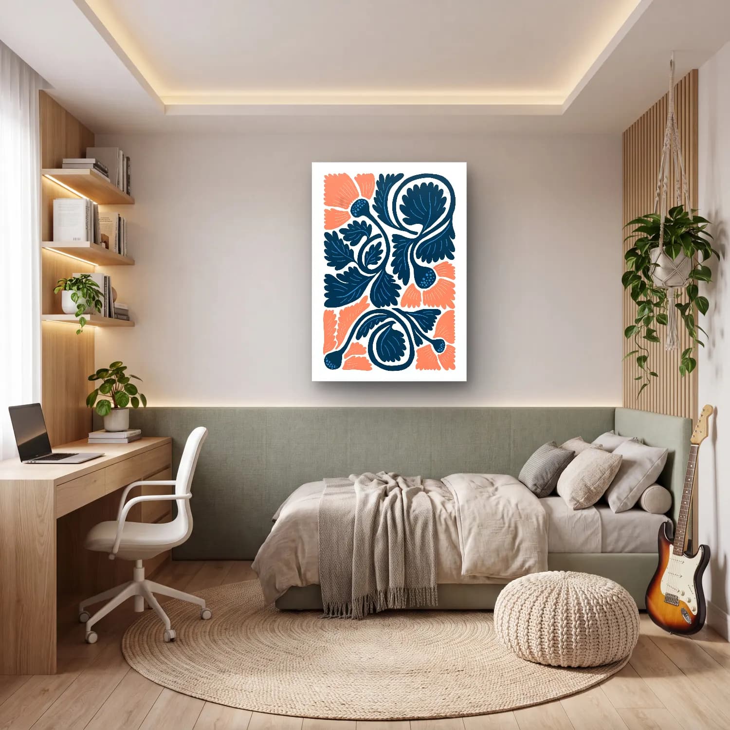 Boho Çiçek Deseni No. 52 cam tablo — genç odasında