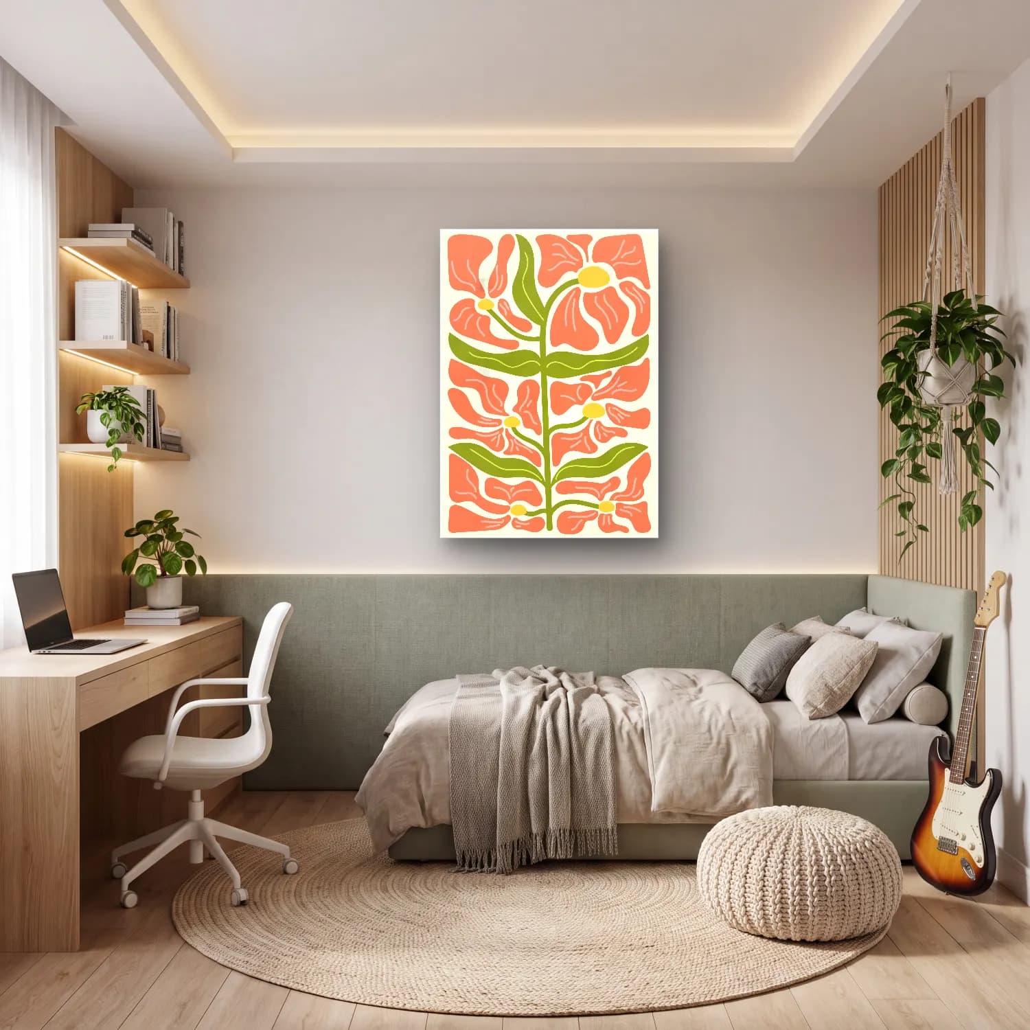 Boho Çiçek Deseni No. 53 cam tablo — genç odasında