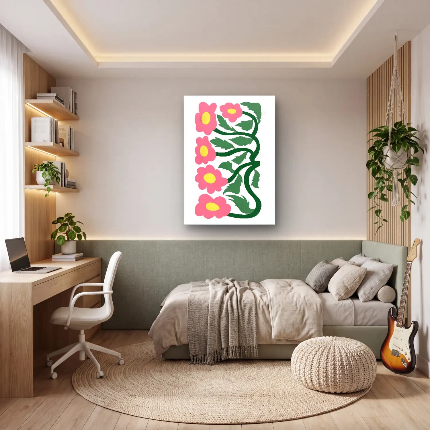 Botanik İllüstrasyon Çiçek Deseni No. 85 cam tablo — genç odasında