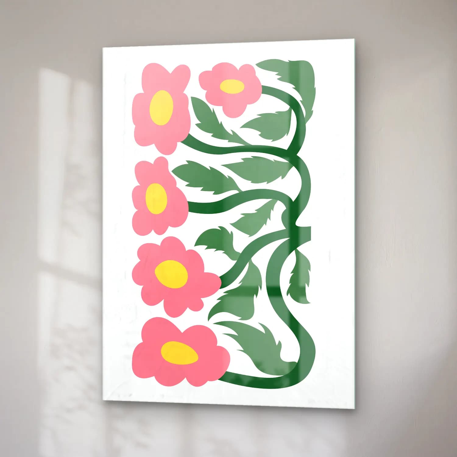 Botanik İllüstrasyon Çiçek Deseni No. 85 cam tablo — sağ açıdan görünüm