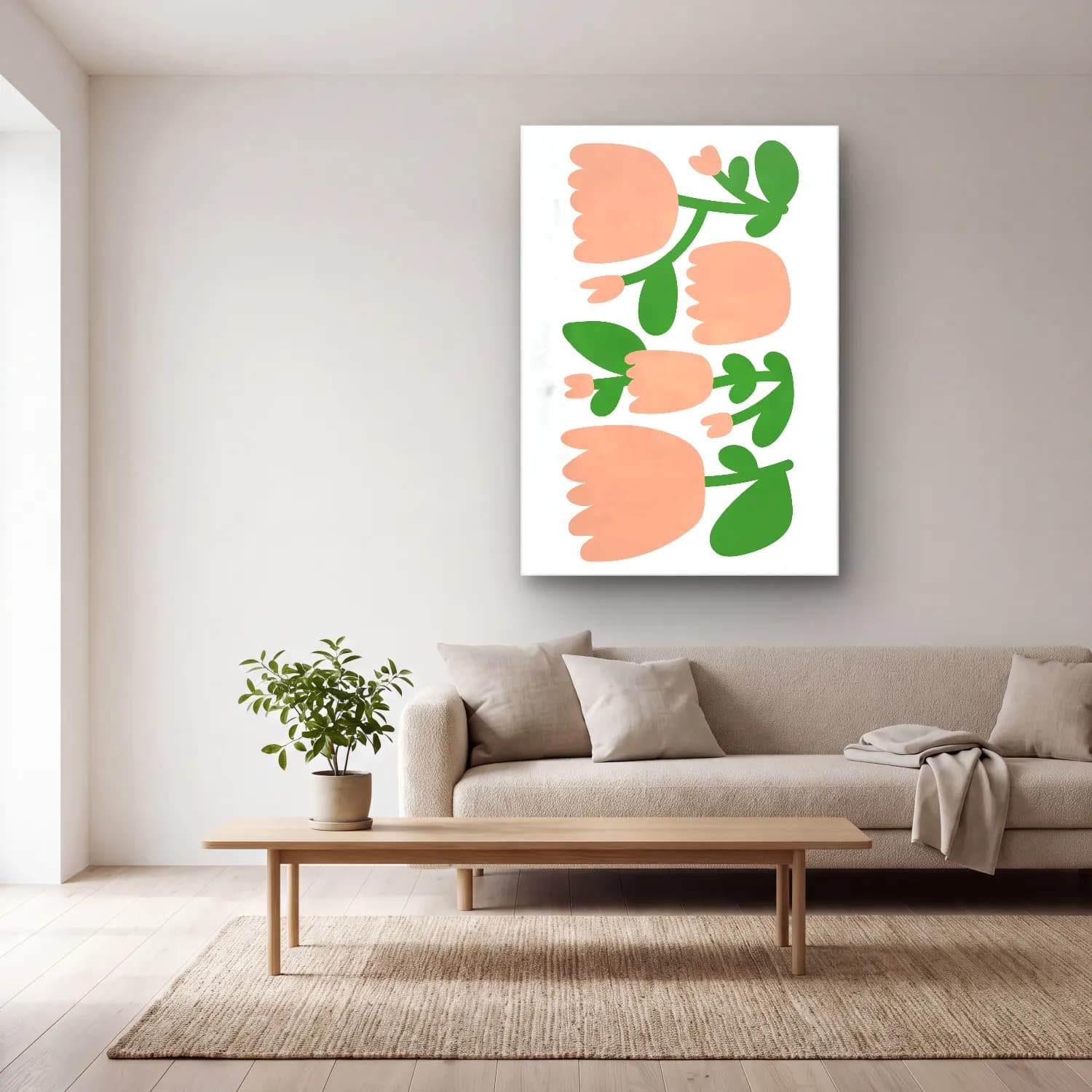 Pastel Çiçek Deseni No. 165 cam tablo — açık renk salonda