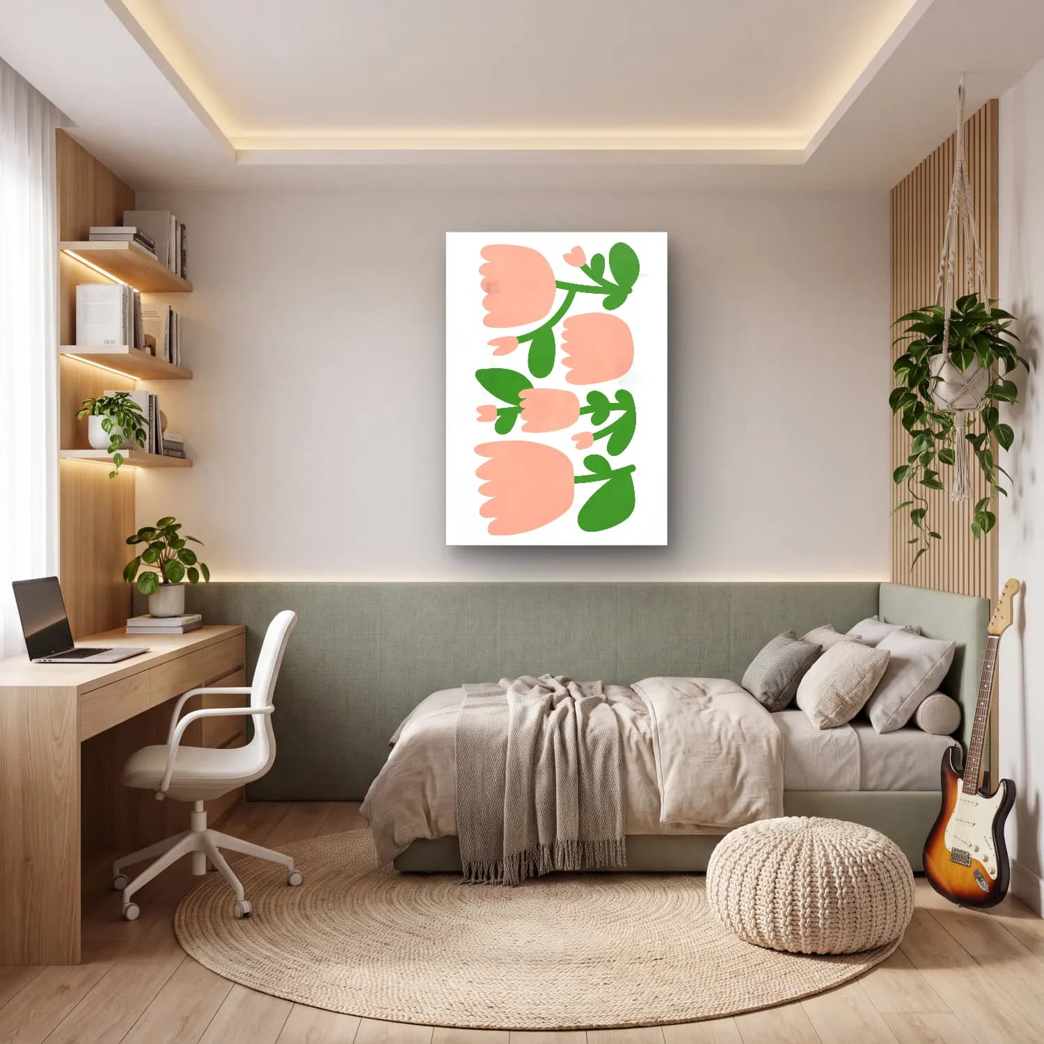Pastel Çiçek Deseni No. 165 cam tablo — genç odasında