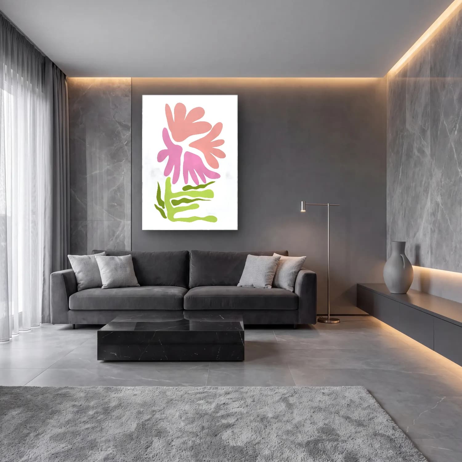 Botanik İllüstrasyon Çiçek Deseni No. 86 cam tablo — lüks salon duvarında