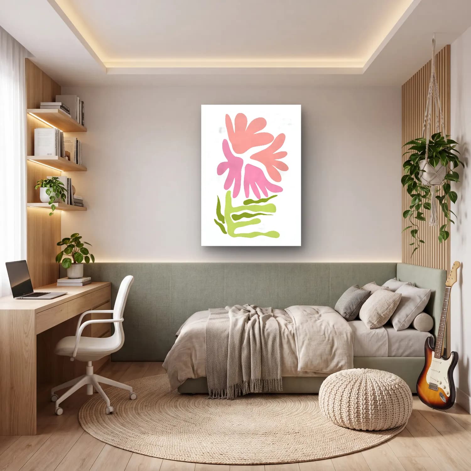 Botanik İllüstrasyon Çiçek Deseni No. 86 cam tablo — genç odasında
