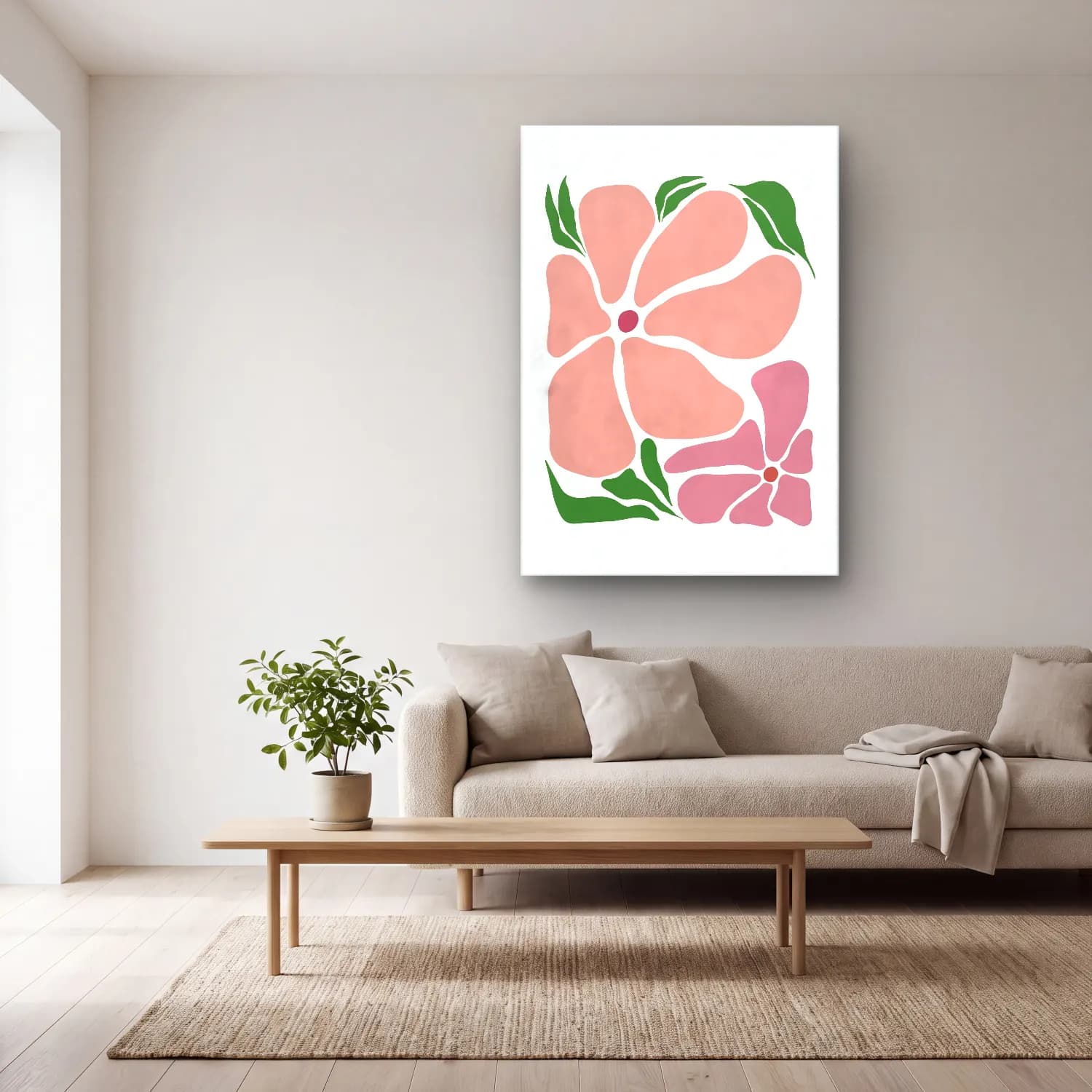 Pastel Çiçek Deseni No. 166 cam tablo — açık renk salonda