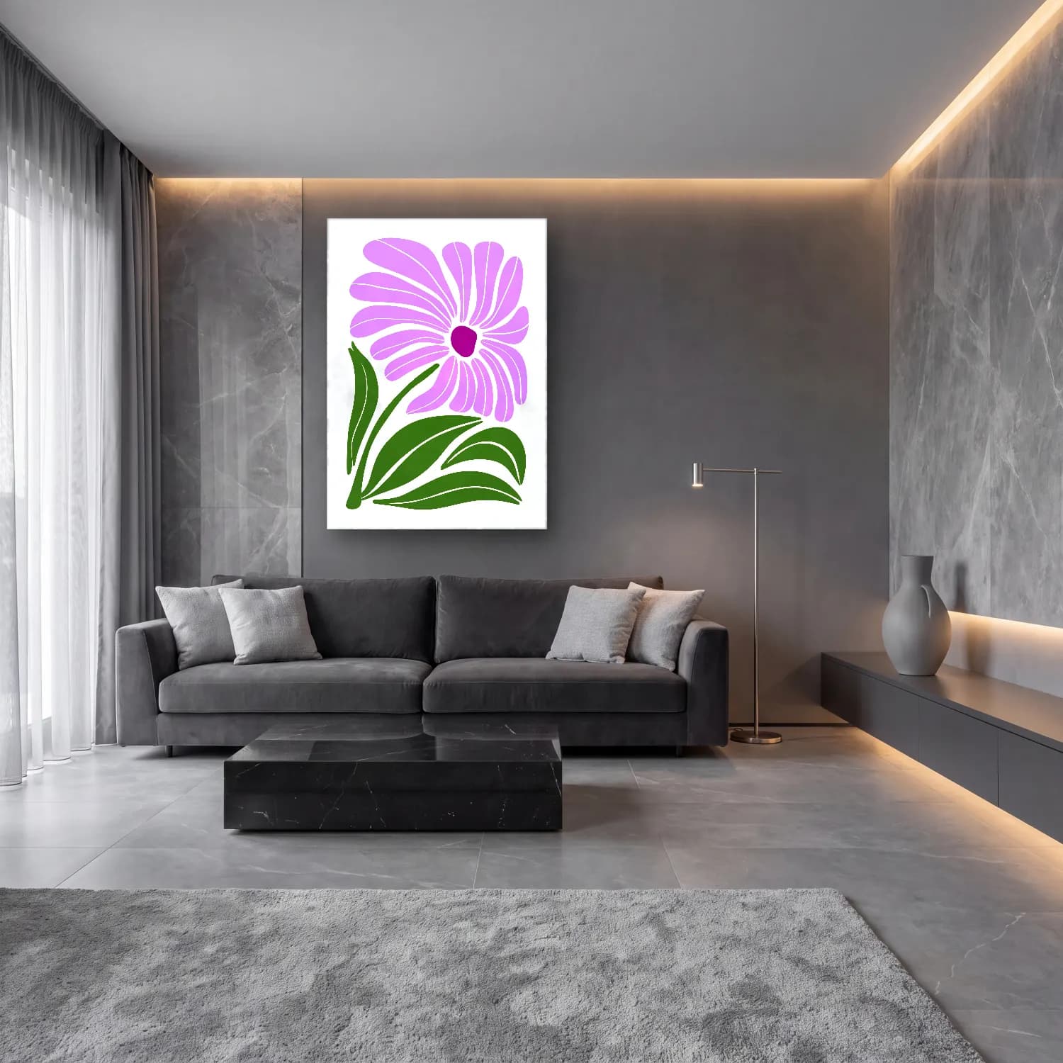 Botanik İllüstrasyon Çiçek Deseni No. 87 cam tablo — lüks salon duvarında