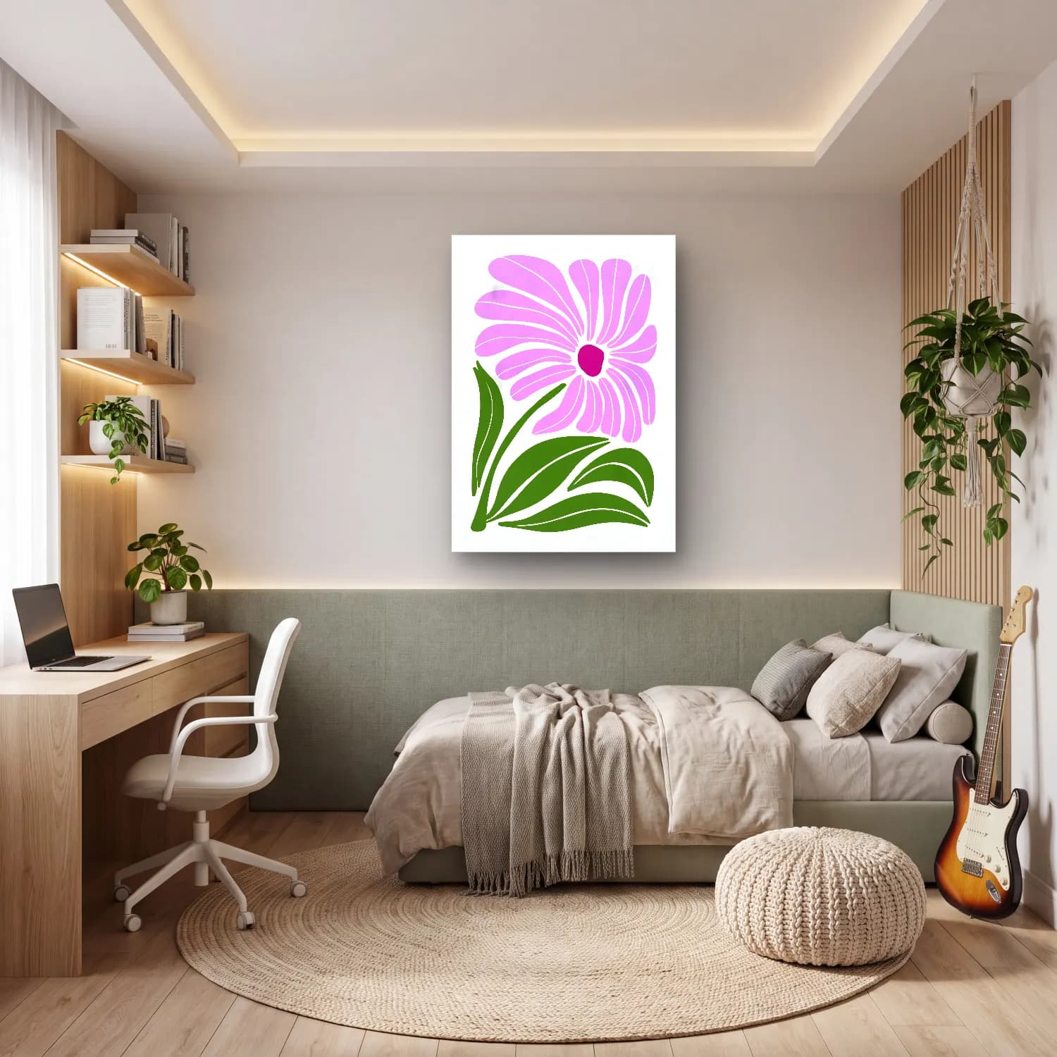 Botanik İllüstrasyon Çiçek Deseni No. 87 cam tablo — genç odasında
