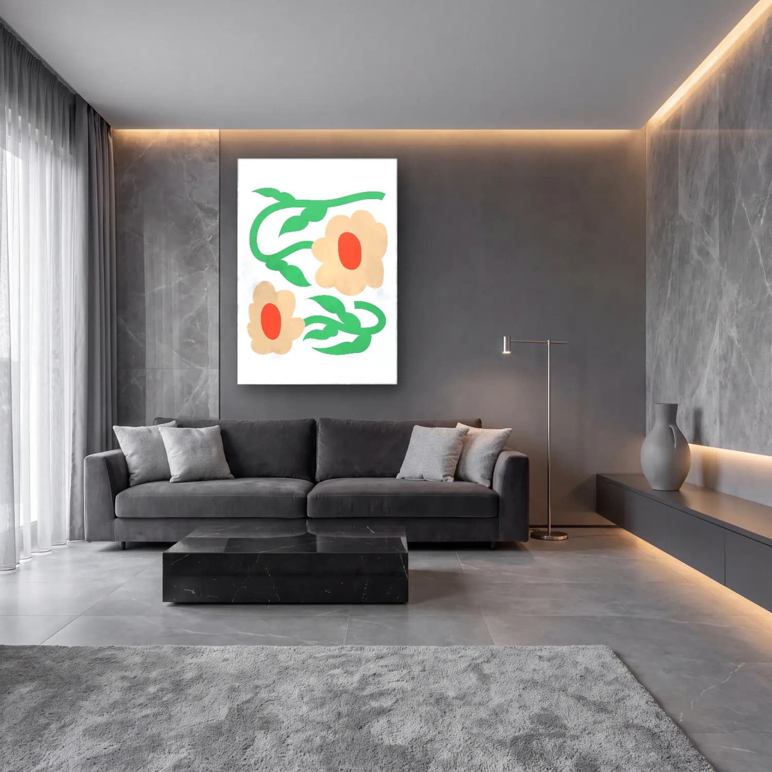 Botanik İllüstrasyon Çiçek Deseni No. 89 cam tablo — lüks salon duvarında