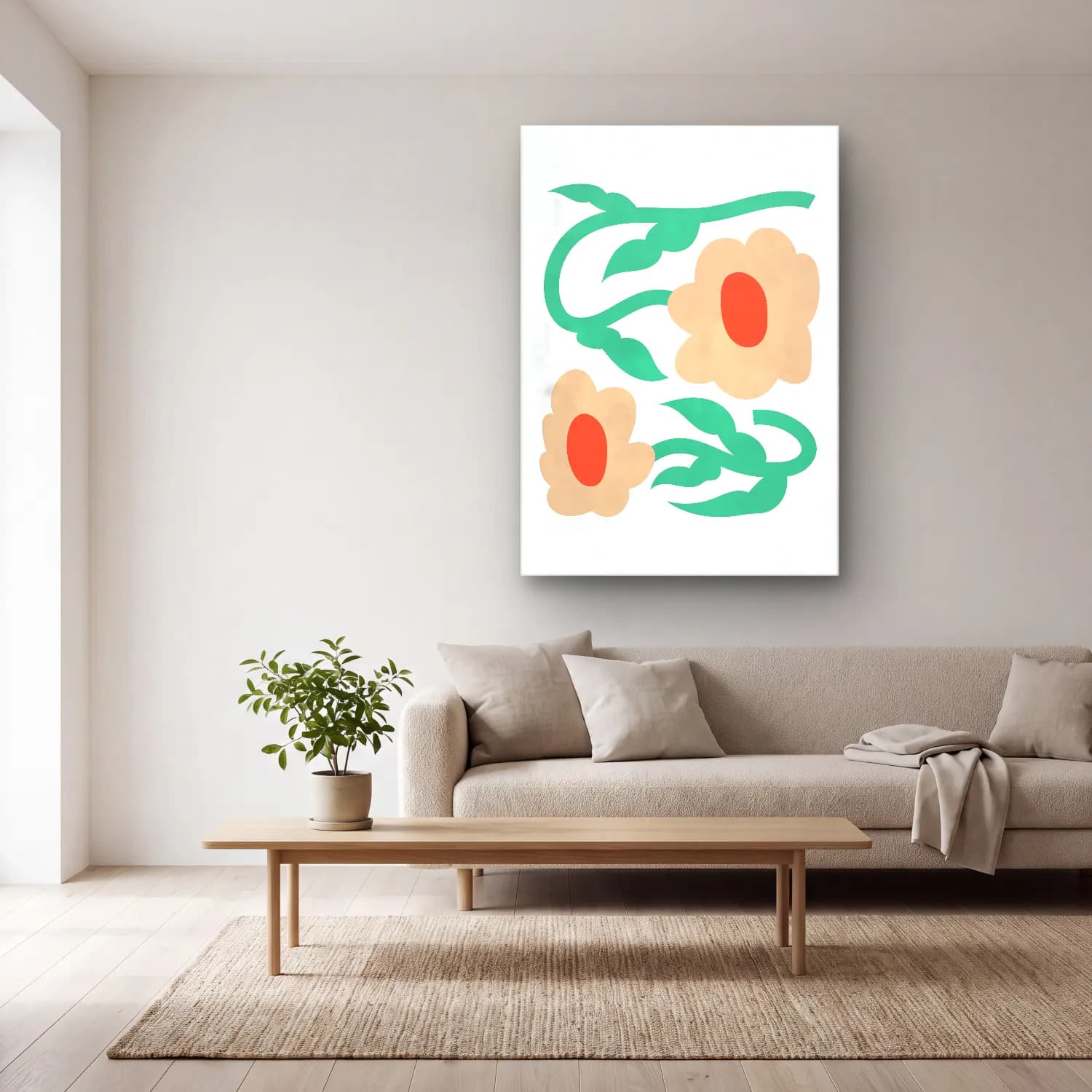 Botanik İllüstrasyon Çiçek Deseni No. 89 cam tablo — açık renk salonda