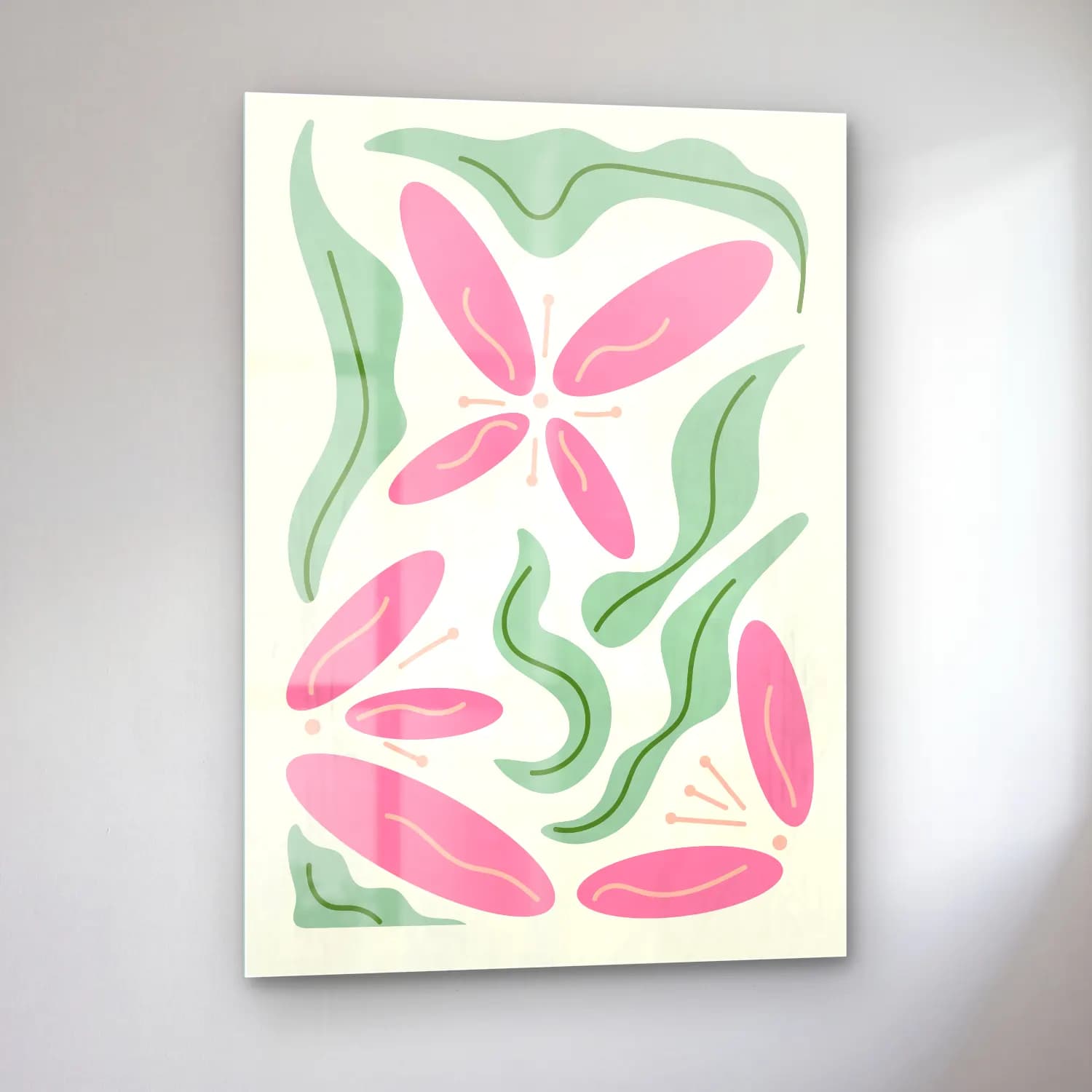 Pastel Çiçek Deseni No. 167 cam tablo — sol açıdan görünüm