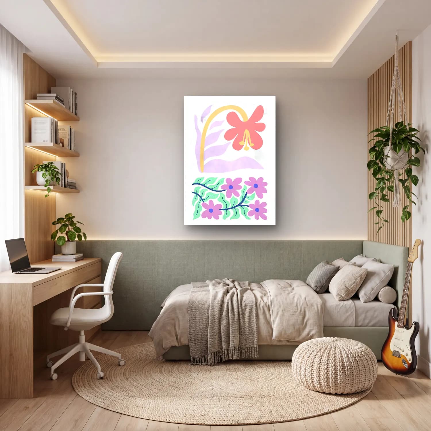 Pastel Çiçek Deseni No. 169 cam tablo — genç odasında