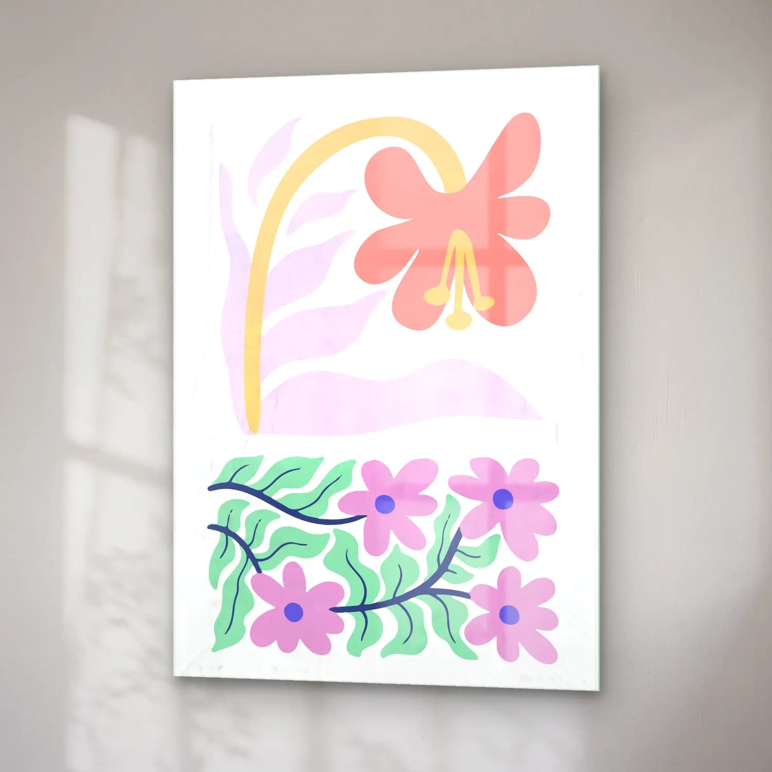 Pastel Çiçek Deseni No. 169 cam tablo — sağ açıdan görünüm