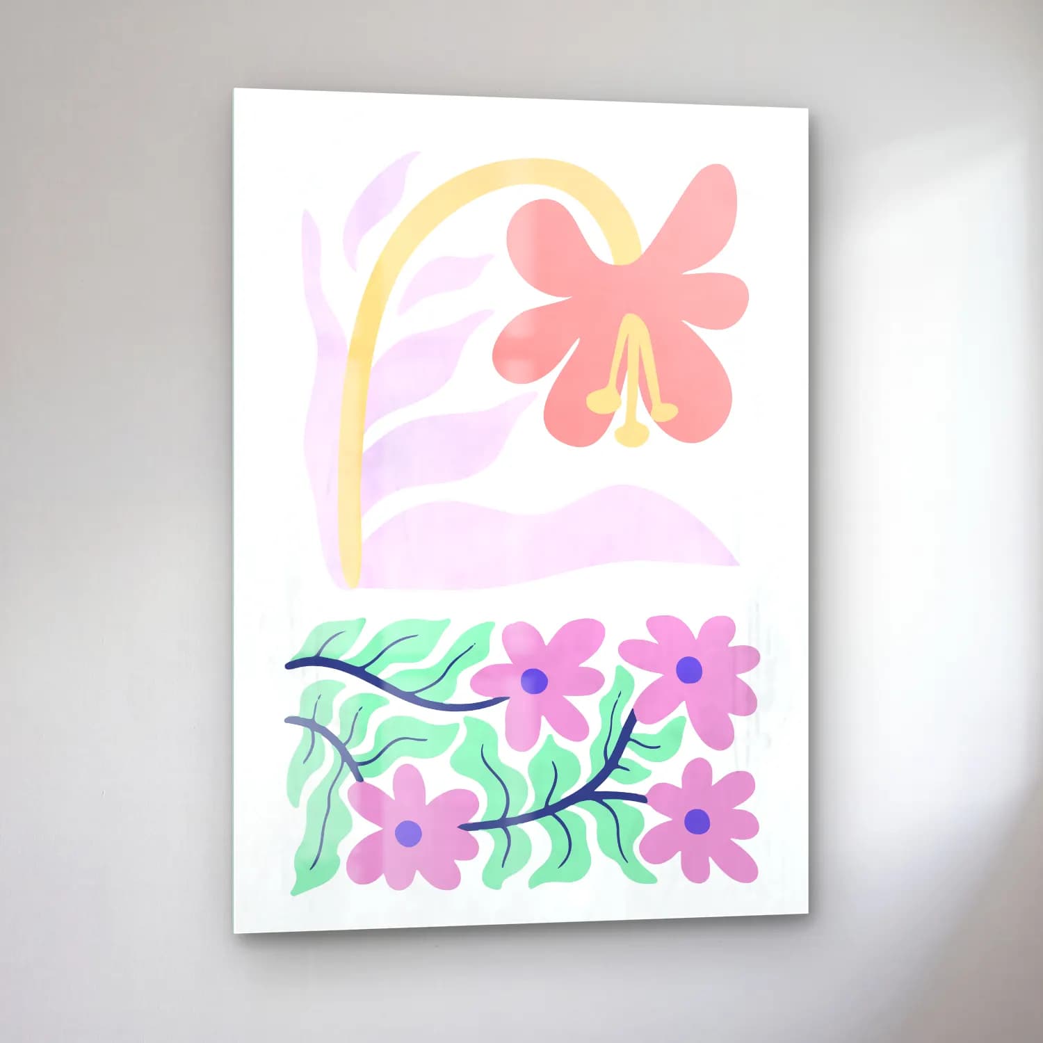 Pastel Çiçek Deseni No. 169 cam tablo — sol açıdan görünüm