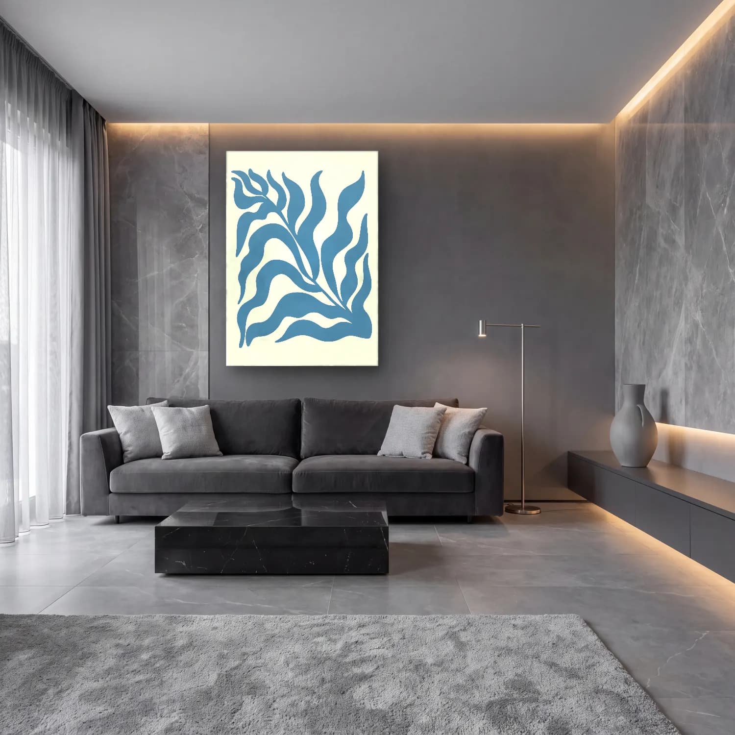 Boho Çiçek Deseni No. 57 cam tablo — lüks salon duvarında