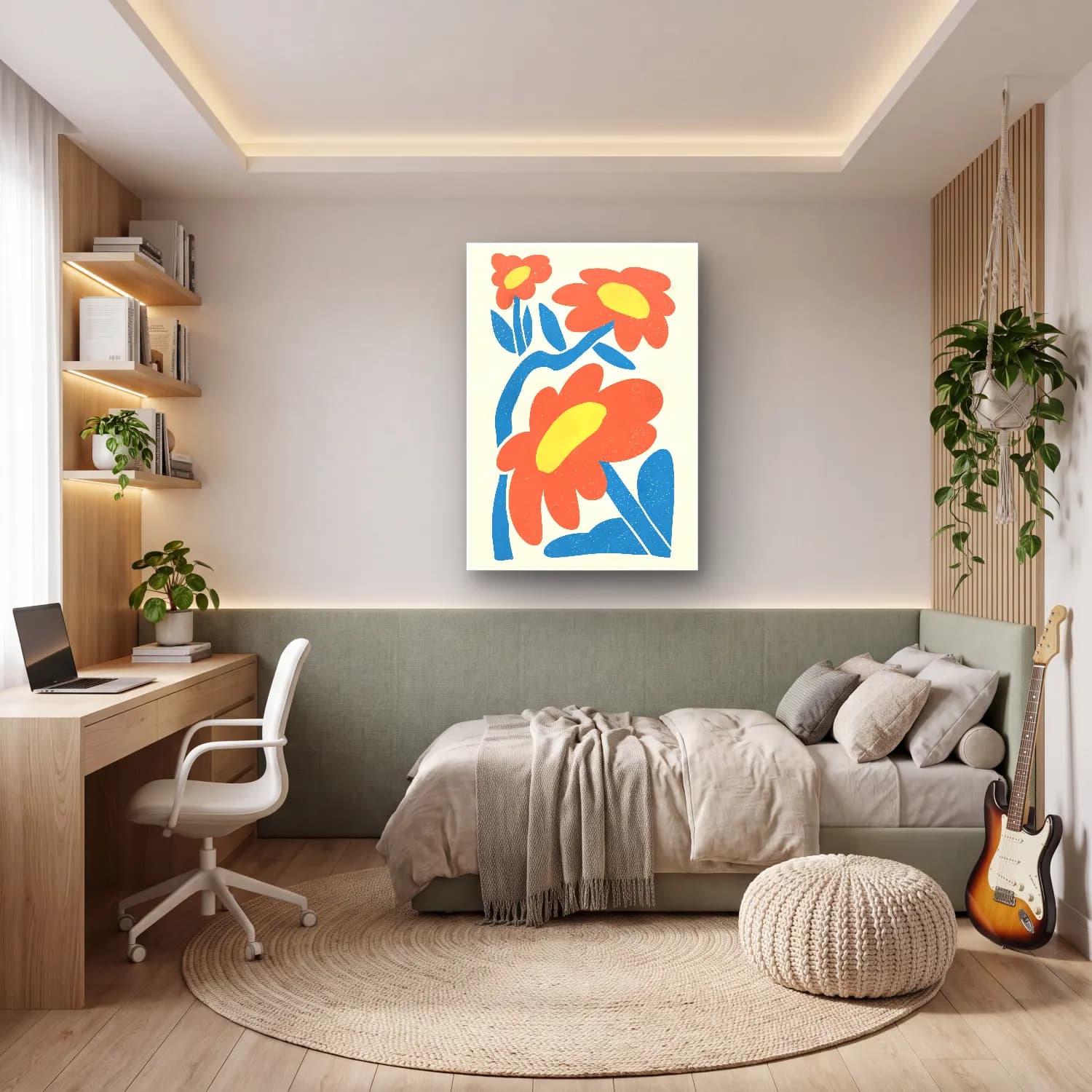 Boho Çiçek Deseni No. 58 cam tablo — genç odasında