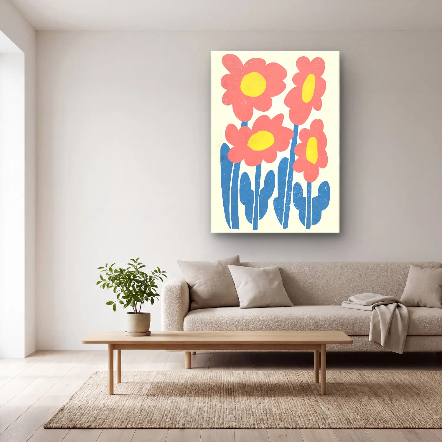 Pastel Çiçek Deseni No. 170 cam tablo — açık renk salonda