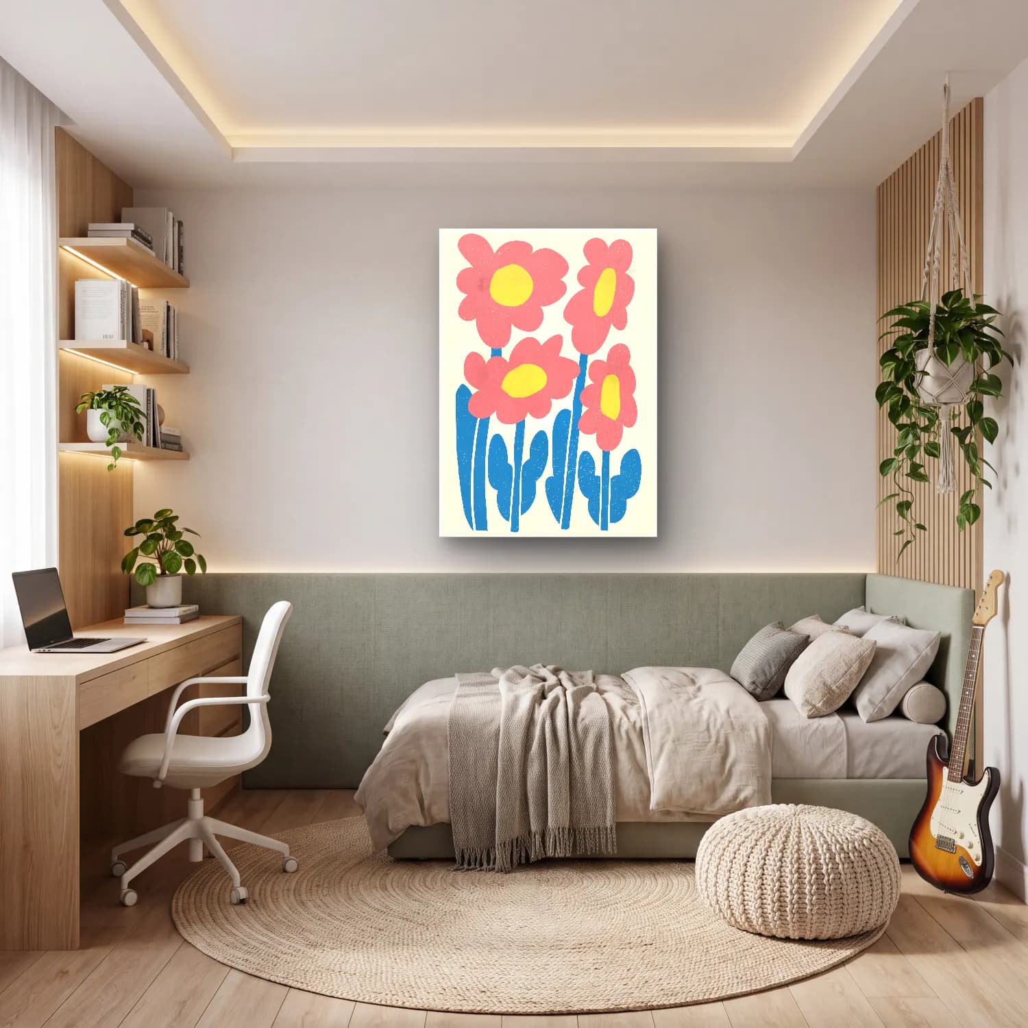 Pastel Çiçek Deseni No. 170 cam tablo — genç odasında
