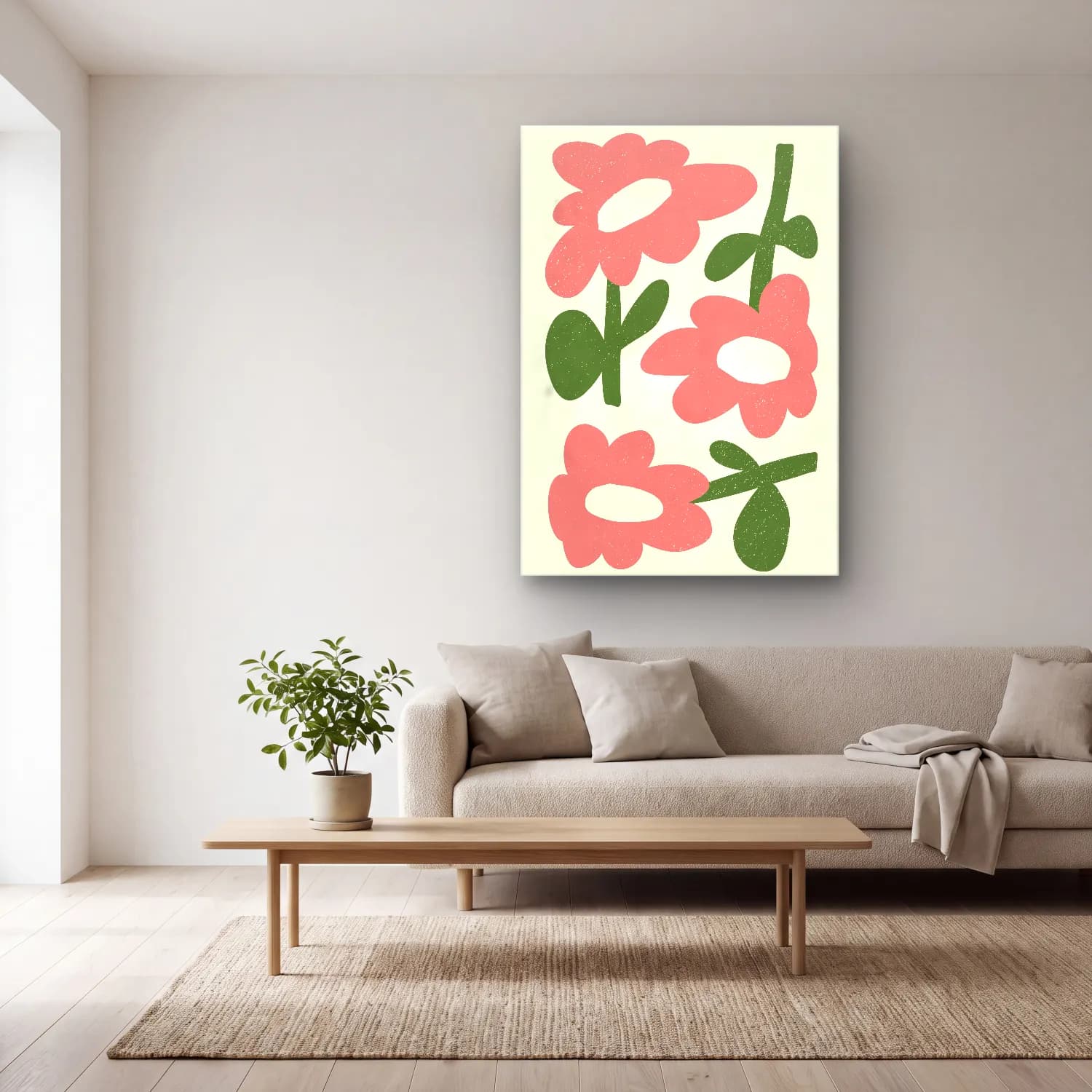 Pastel Çiçek Deseni No. 171 cam tablo — açık renk salonda