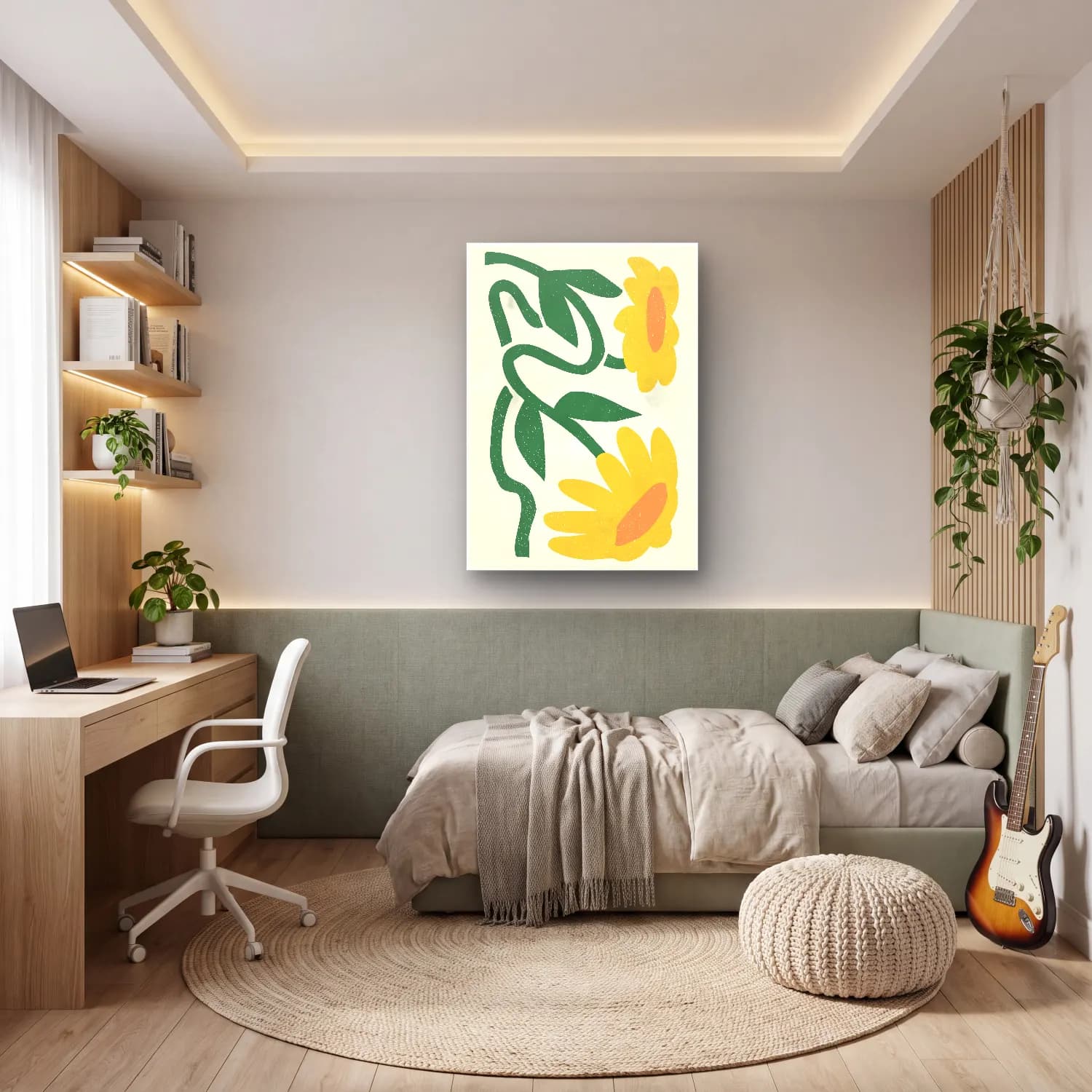 Boho Papatyalar – Sarı Tonlar cam tablo — genç odasında