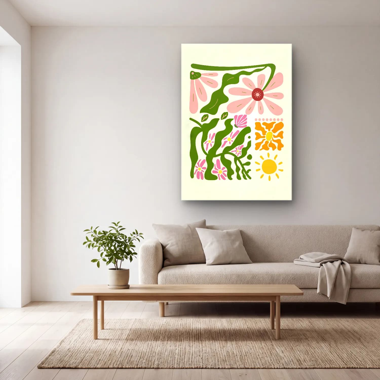 Pastel Çiçek Deseni No. 172 cam tablo — açık renk salonda