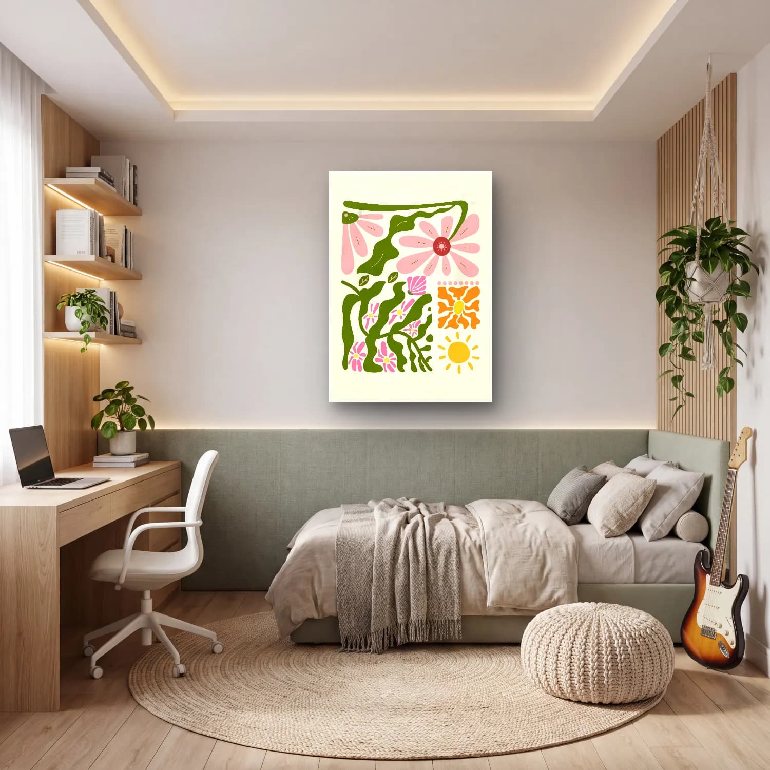 Pastel Çiçek Deseni No. 172 cam tablo — genç odasında