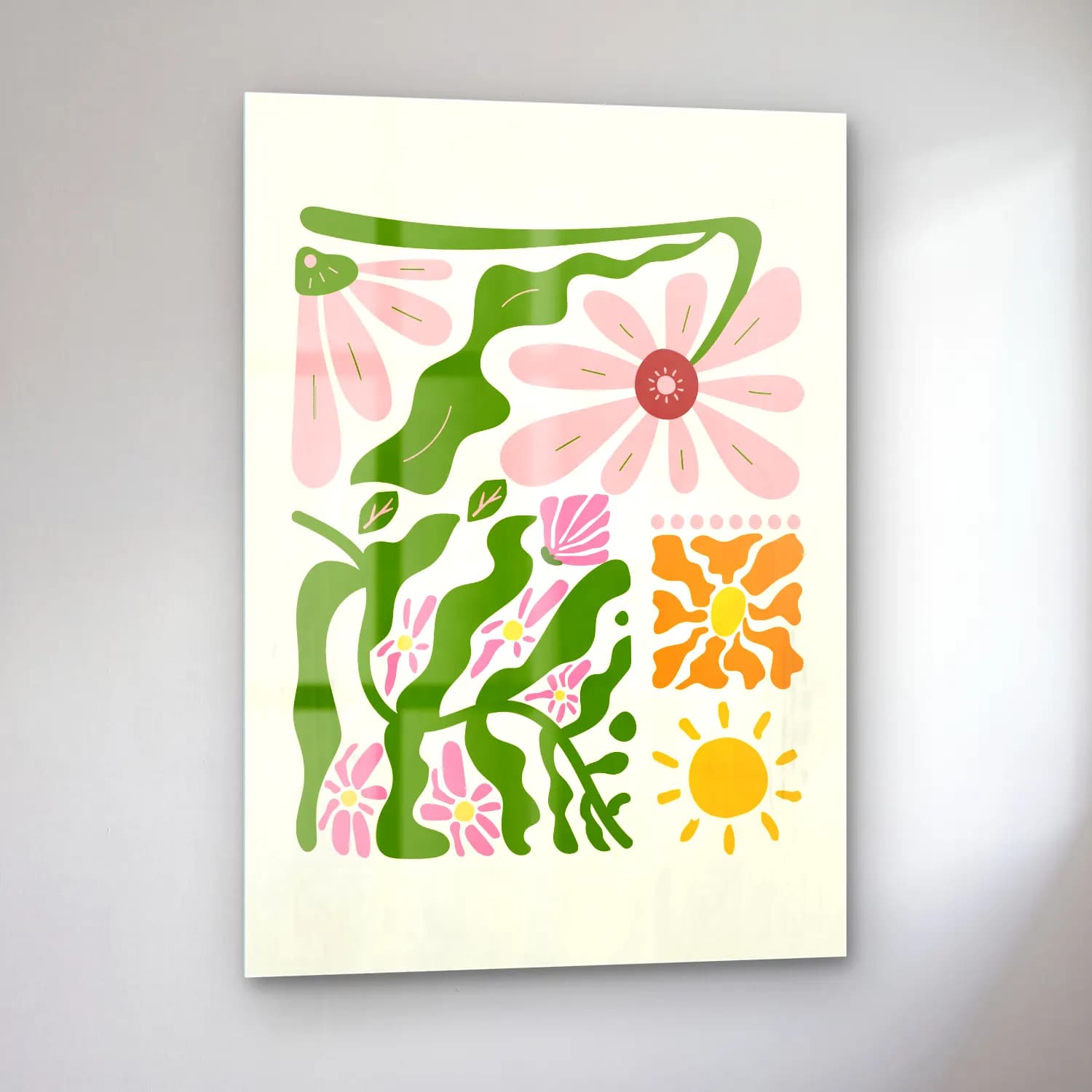 Pastel Çiçek Deseni No. 172 cam tablo — sol açıdan görünüm