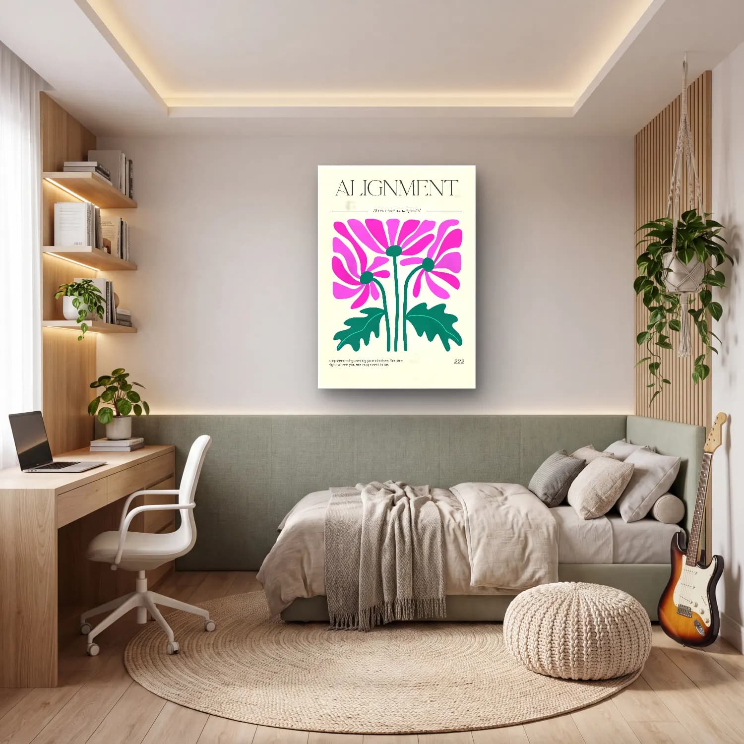 Botanik İllüstrasyon Çiçek Deseni No. 90 cam tablo — genç odasında
