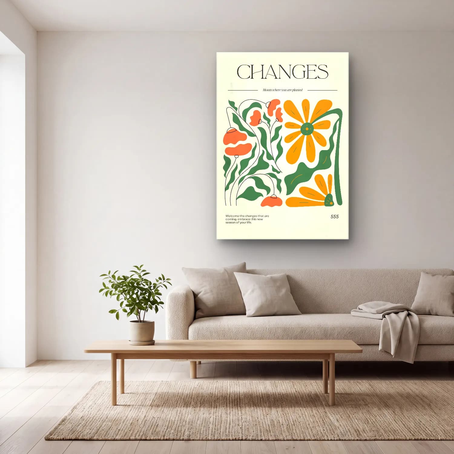 Vintage Poster Çiçek Deseni No. 4 cam tablo — açık renk salonda