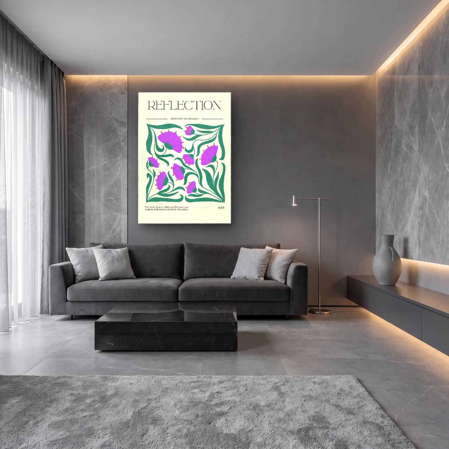 Botanik İllüstrasyon Çiçek Deseni No. 91 cam tablo — lüks salon duvarında