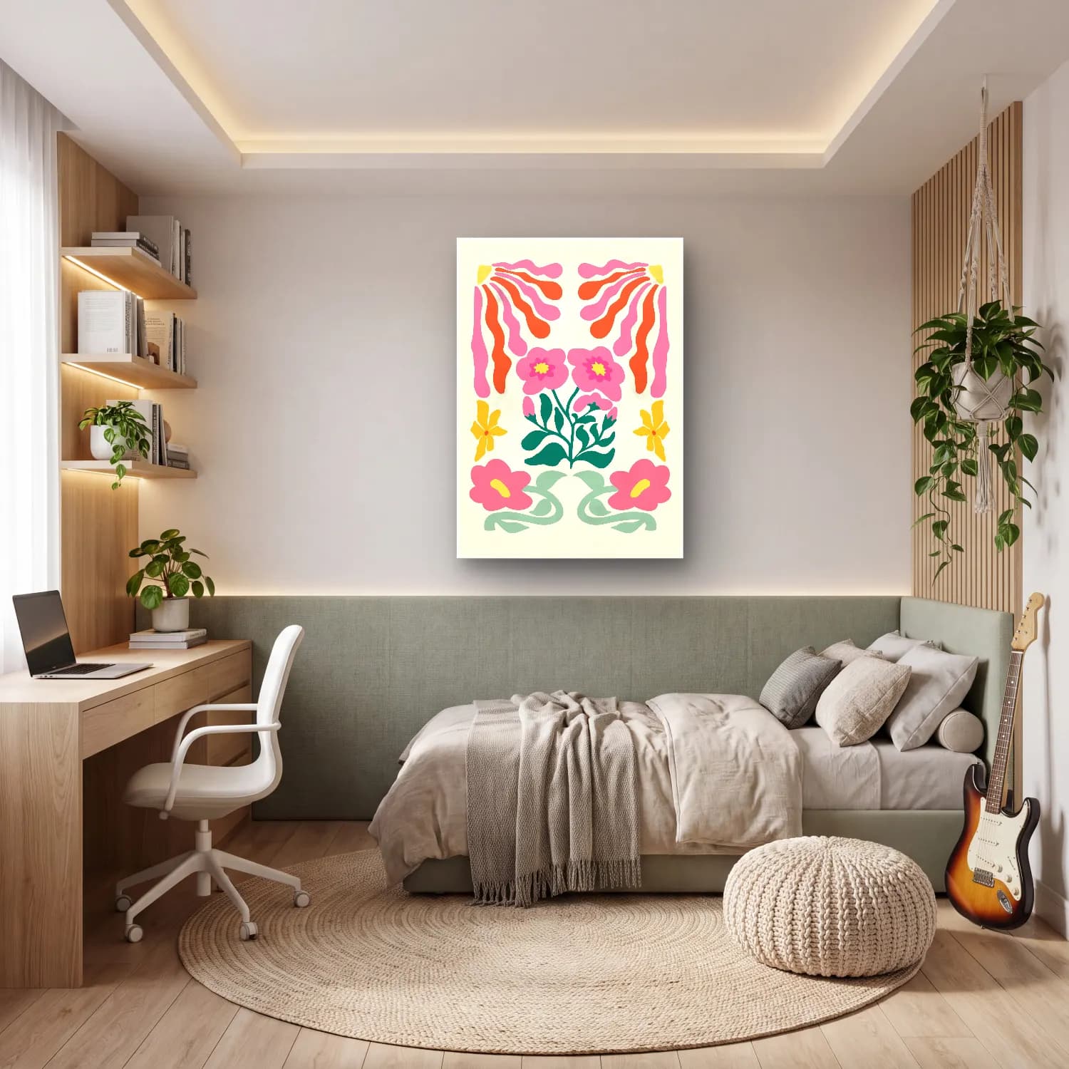 Boho Çiçek Deseni No. 59 cam tablo — genç odasında