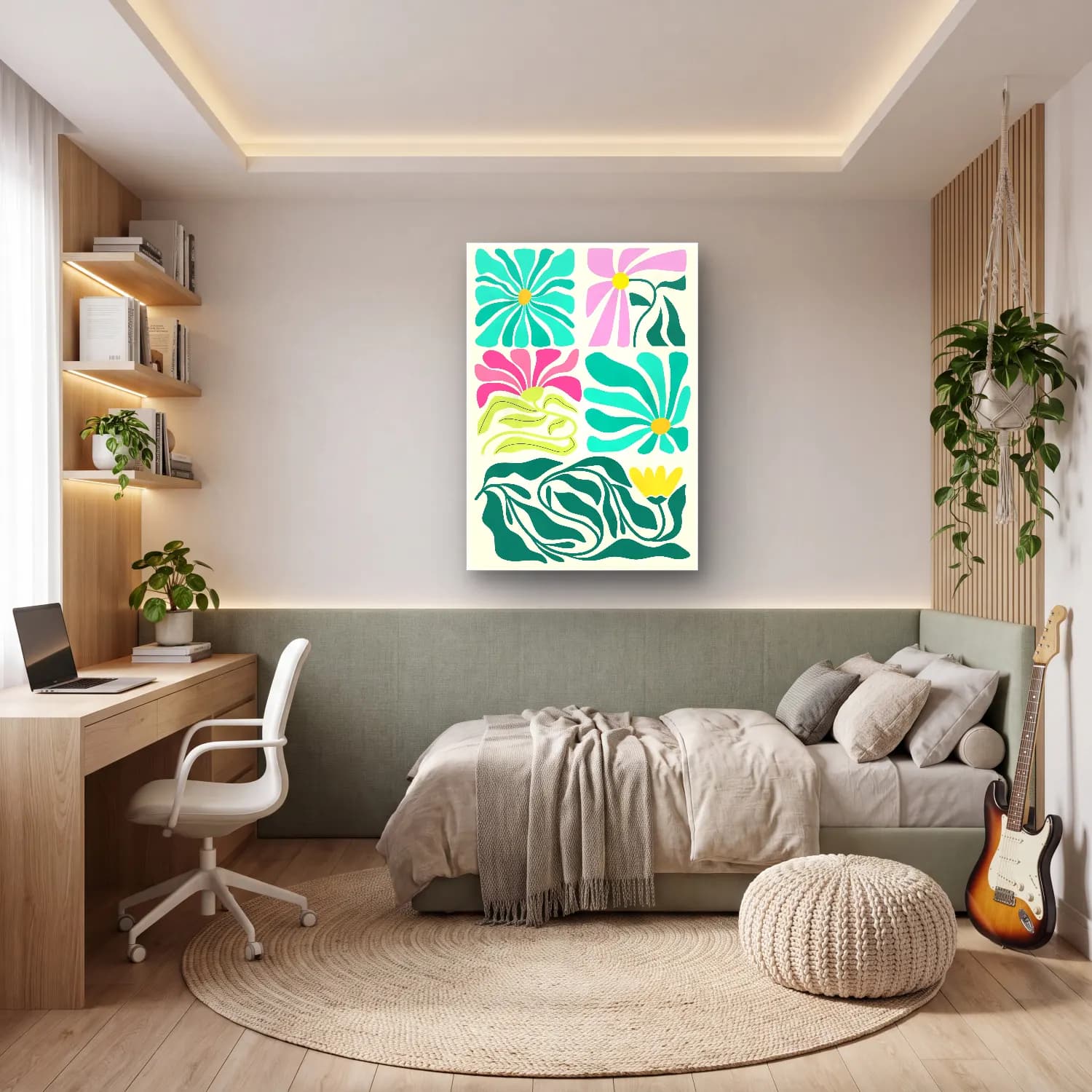 Boho Çiçek Deseni No. 60 cam tablo — genç odasında