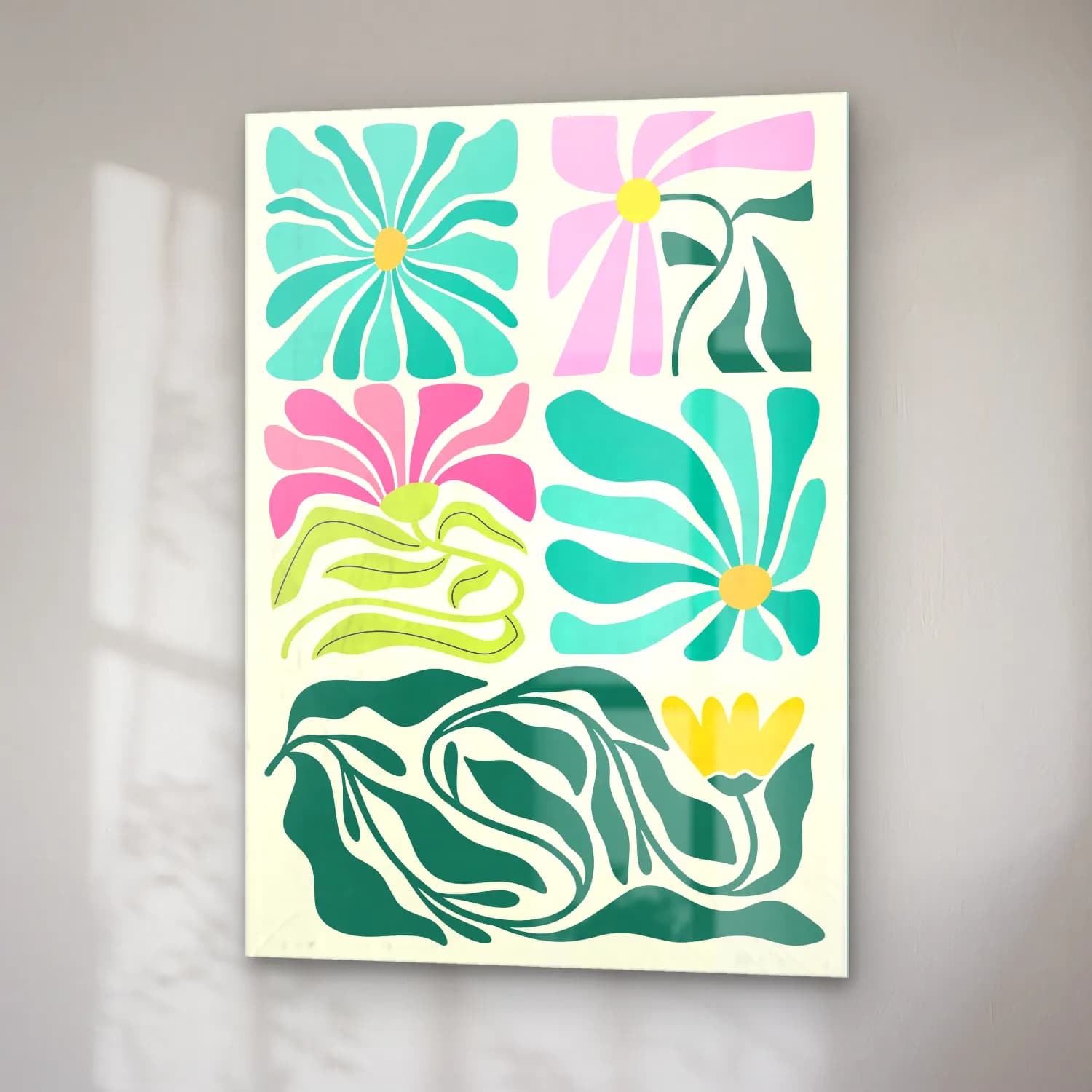 Boho Çiçek Deseni No. 60 cam tablo — sağ açıdan görünüm