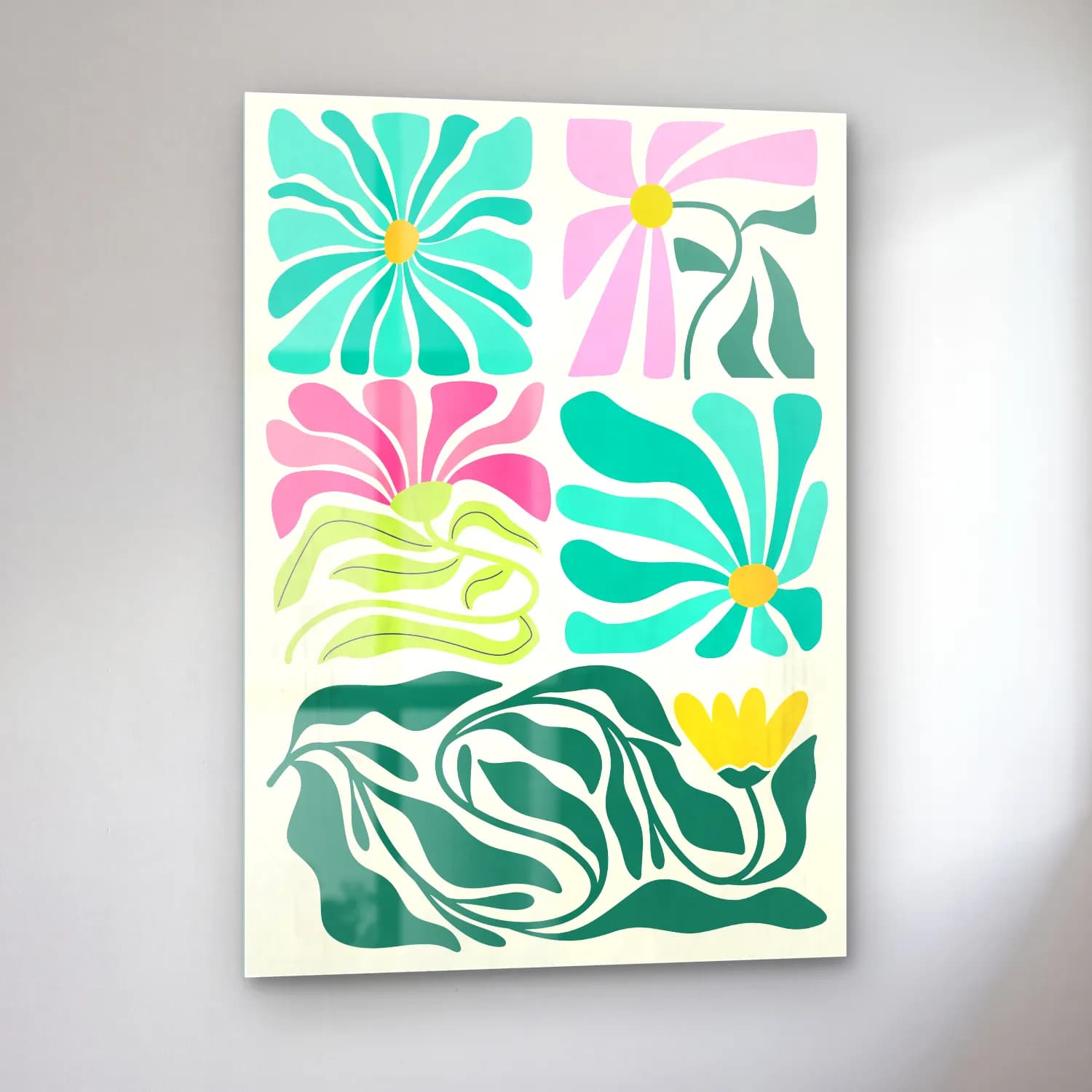 Boho Çiçek Deseni No. 60 cam tablo — sol açıdan görünüm