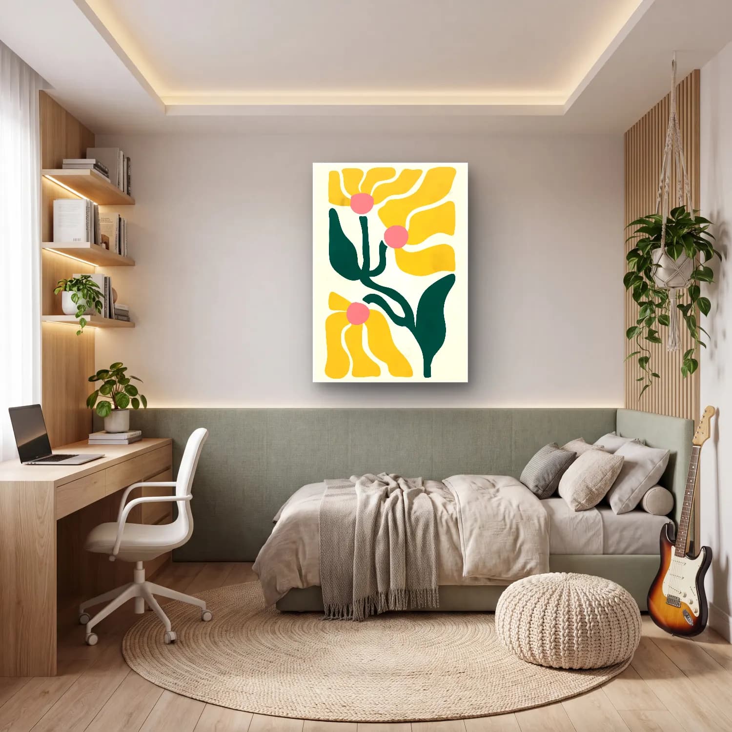 Boho Çiçek Deseni No. 63 cam tablo — genç odasında