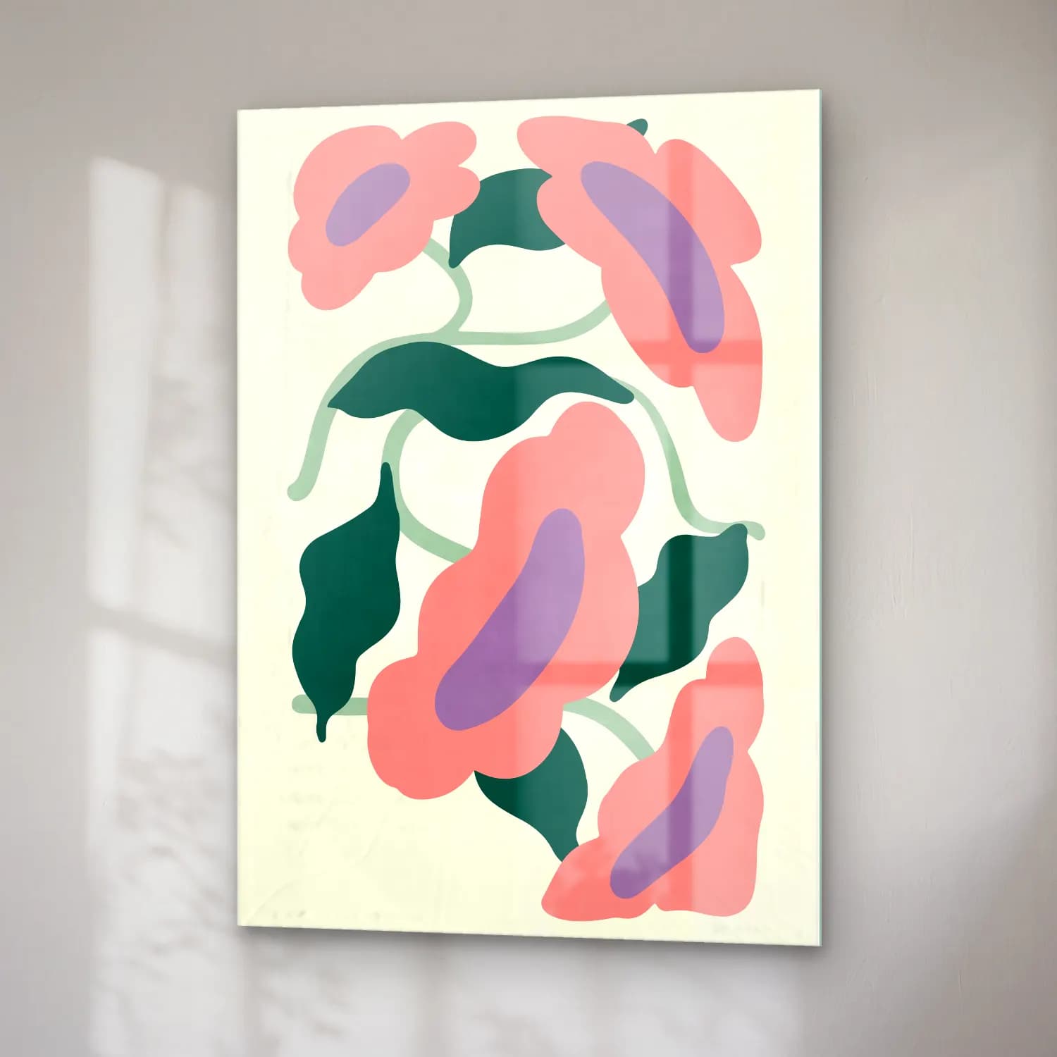 Boho Çiçek Deseni No. 64 cam tablo — sağ açıdan görünüm