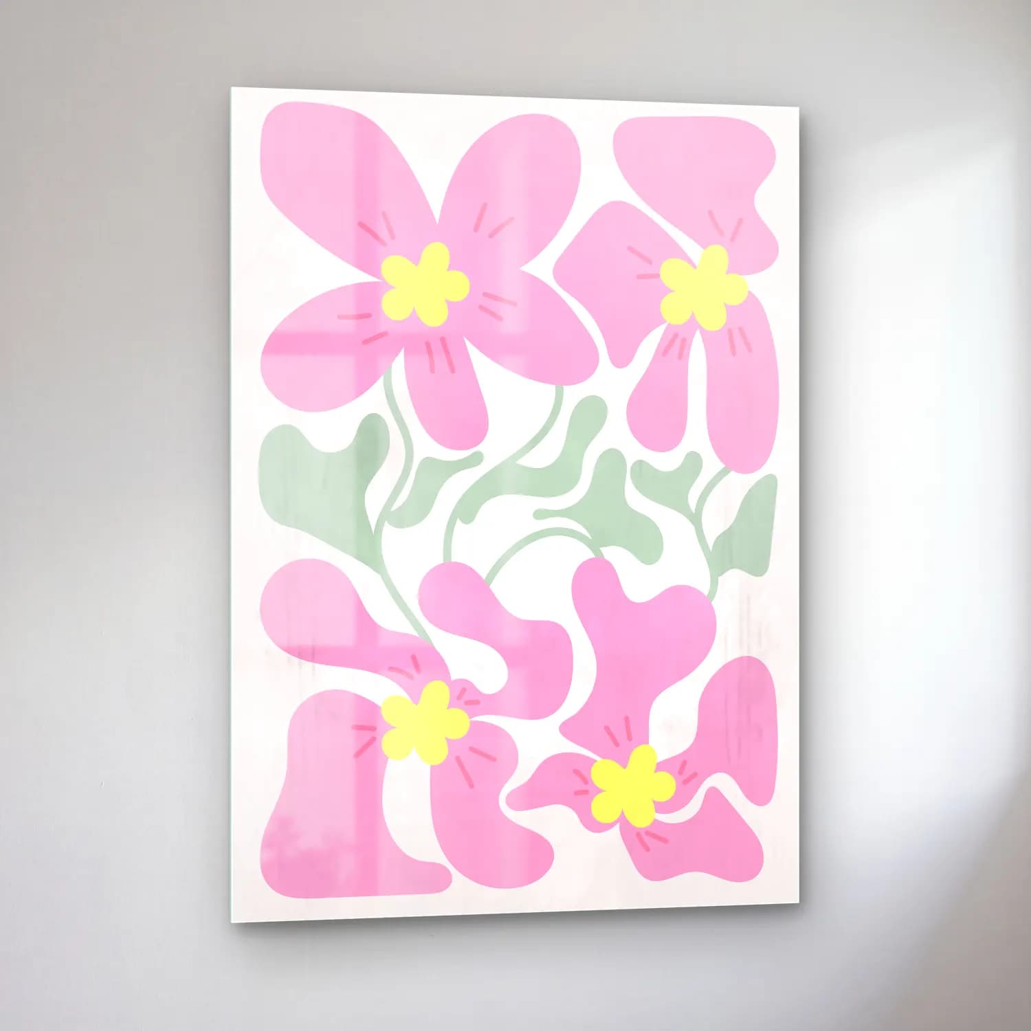 Pastel Çiçek Deseni No. 174 cam tablo — sol açıdan görünüm
