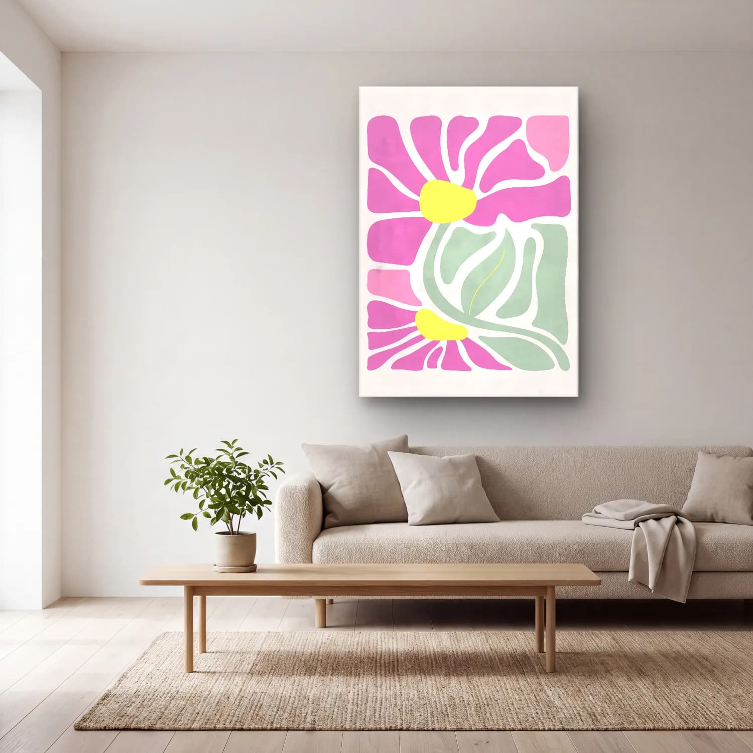 Pastel Çiçek Deseni No. 176 cam tablo — açık renk salonda
