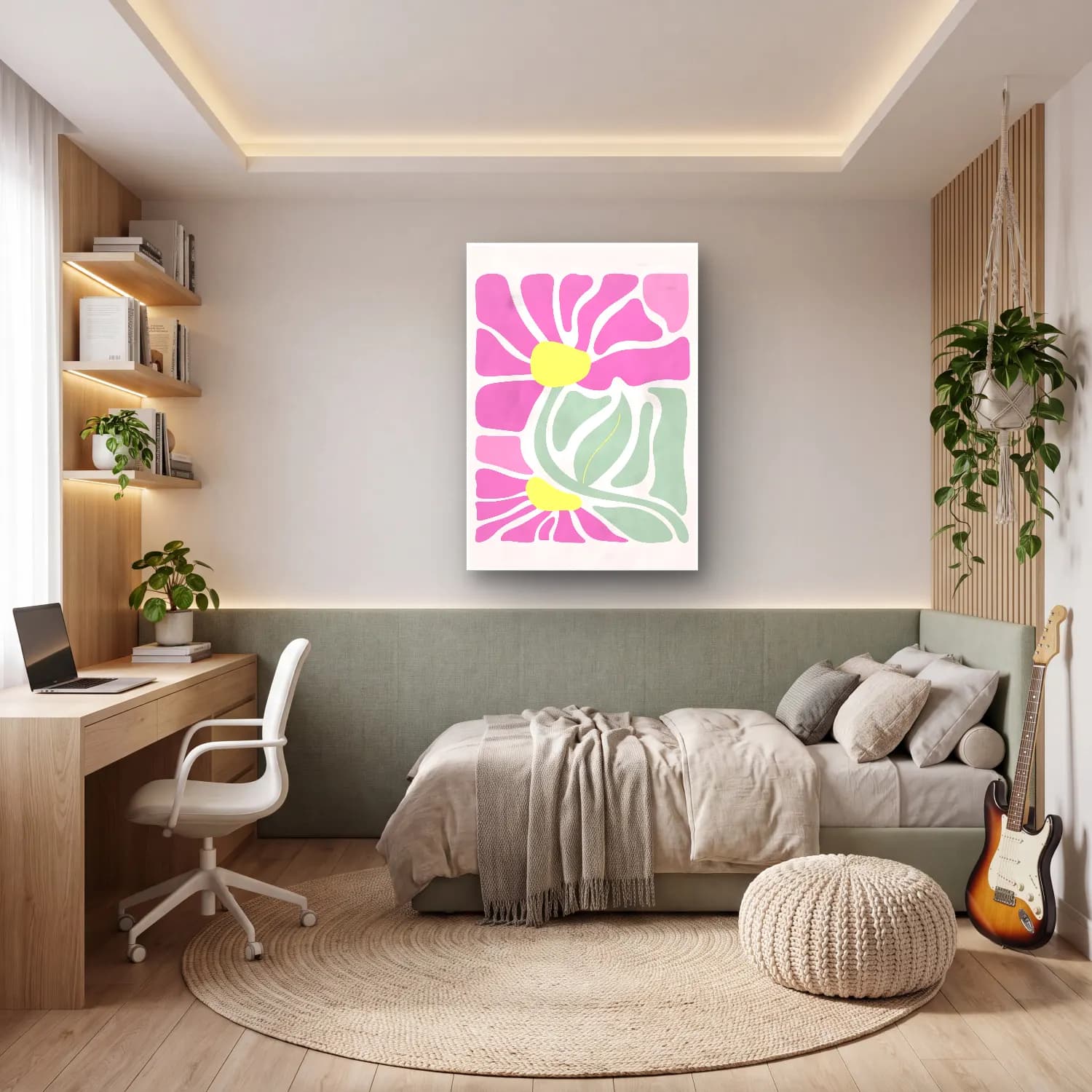 Pastel Çiçek Deseni No. 176 cam tablo — genç odasında