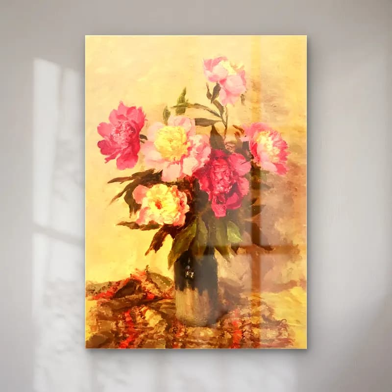 Yağlı Boya Pembe Şakayıklar No. 11 cam tablo — Yağlı Boya Pembe Şakayıklar No. 11 — yağlı boya pembe şakayıklar