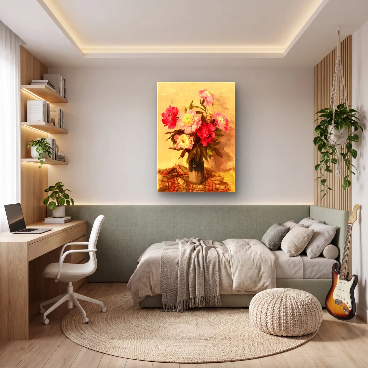 Yağlı Boya Pembe Şakayıklar No. 11 cam tablo — genç odasında