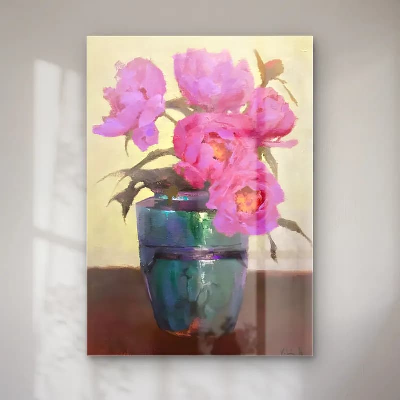 Yağlı Boya Pembe Şakayıklar No. 12 cam tablo — Yağlı Boya Pembe Şakayıklar No. 12 — yağlı boya pembe şakayıklar