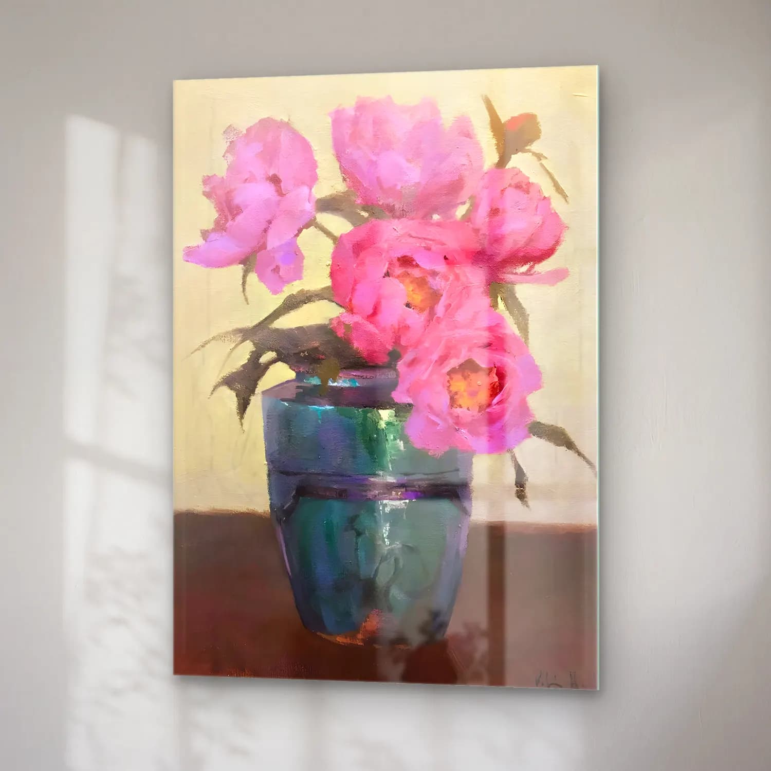 Yağlı Boya Pembe Şakayıklar No. 12 cam tablo — sağ açıdan görünüm