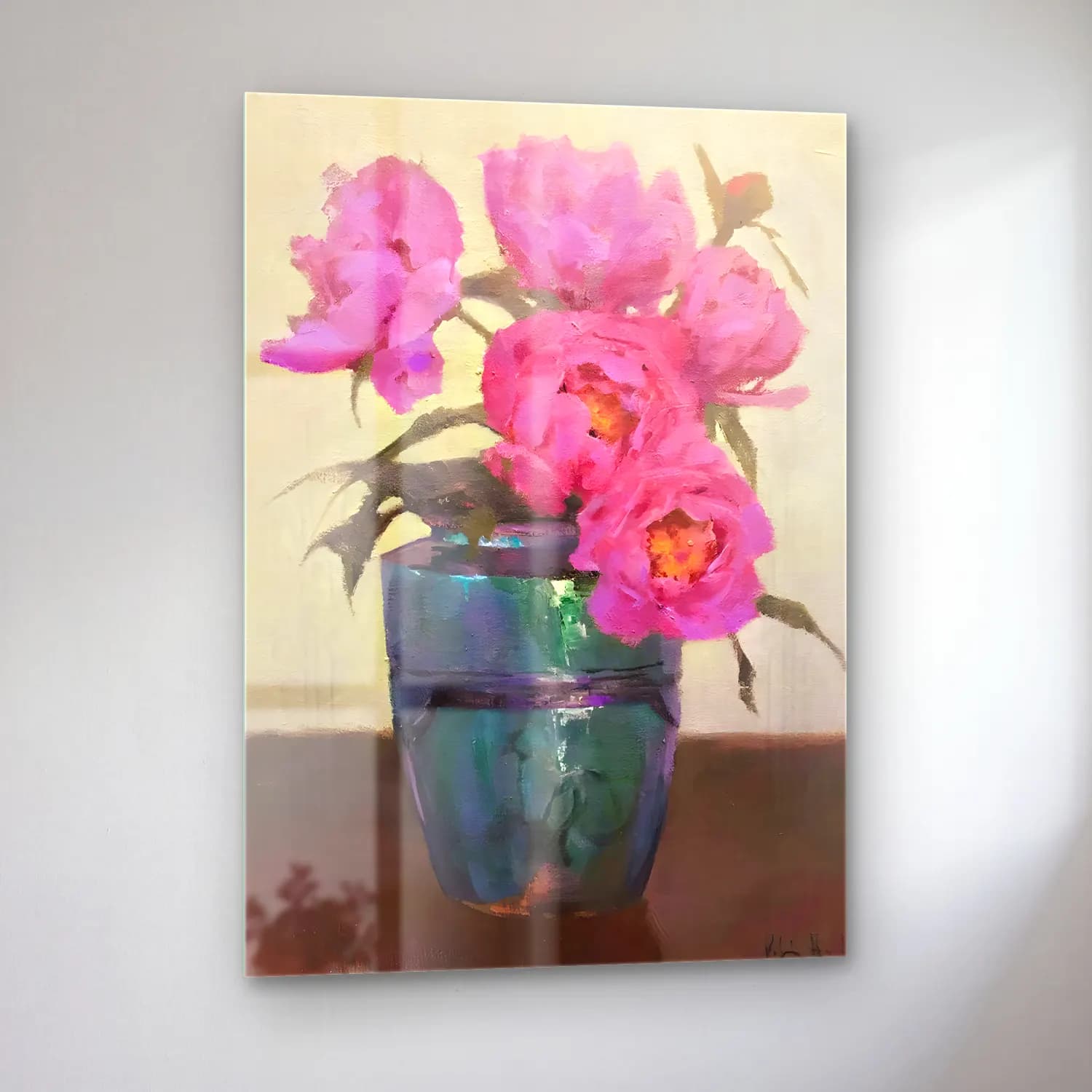 Yağlı Boya Pembe Şakayıklar No. 12 cam tablo — sol açıdan görünüm