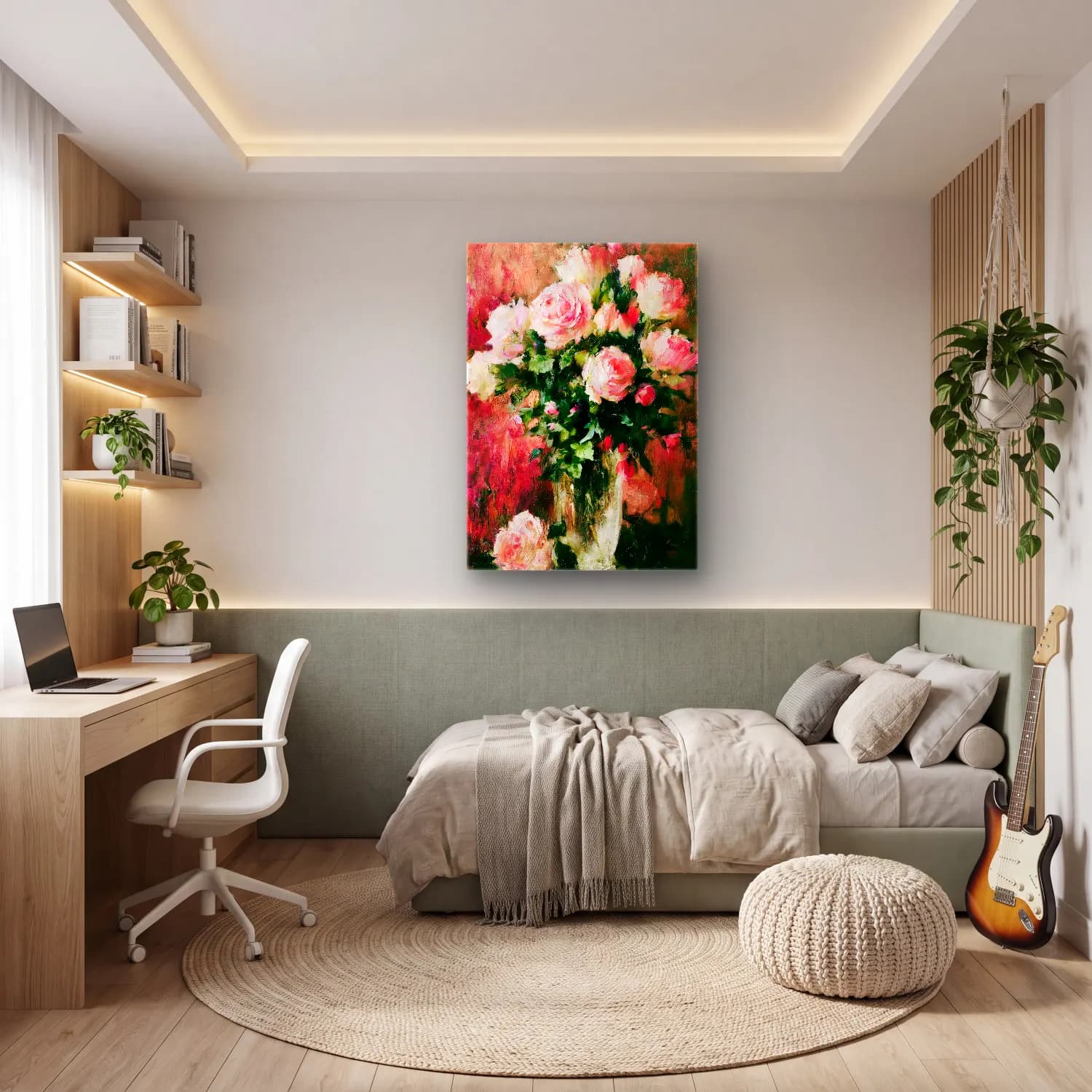 Yağlı Boya Güller No. 30 cam tablo — genç odasında