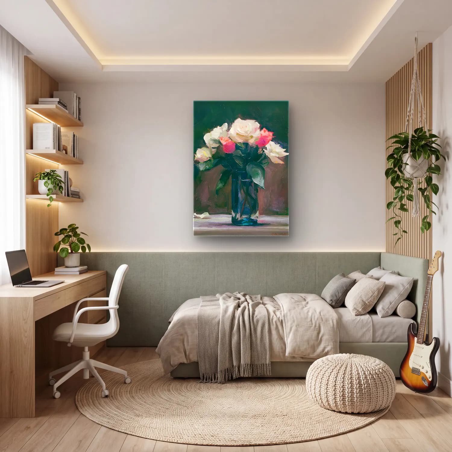 Yağlı Boya Güller No. 31 cam tablo — genç odasında