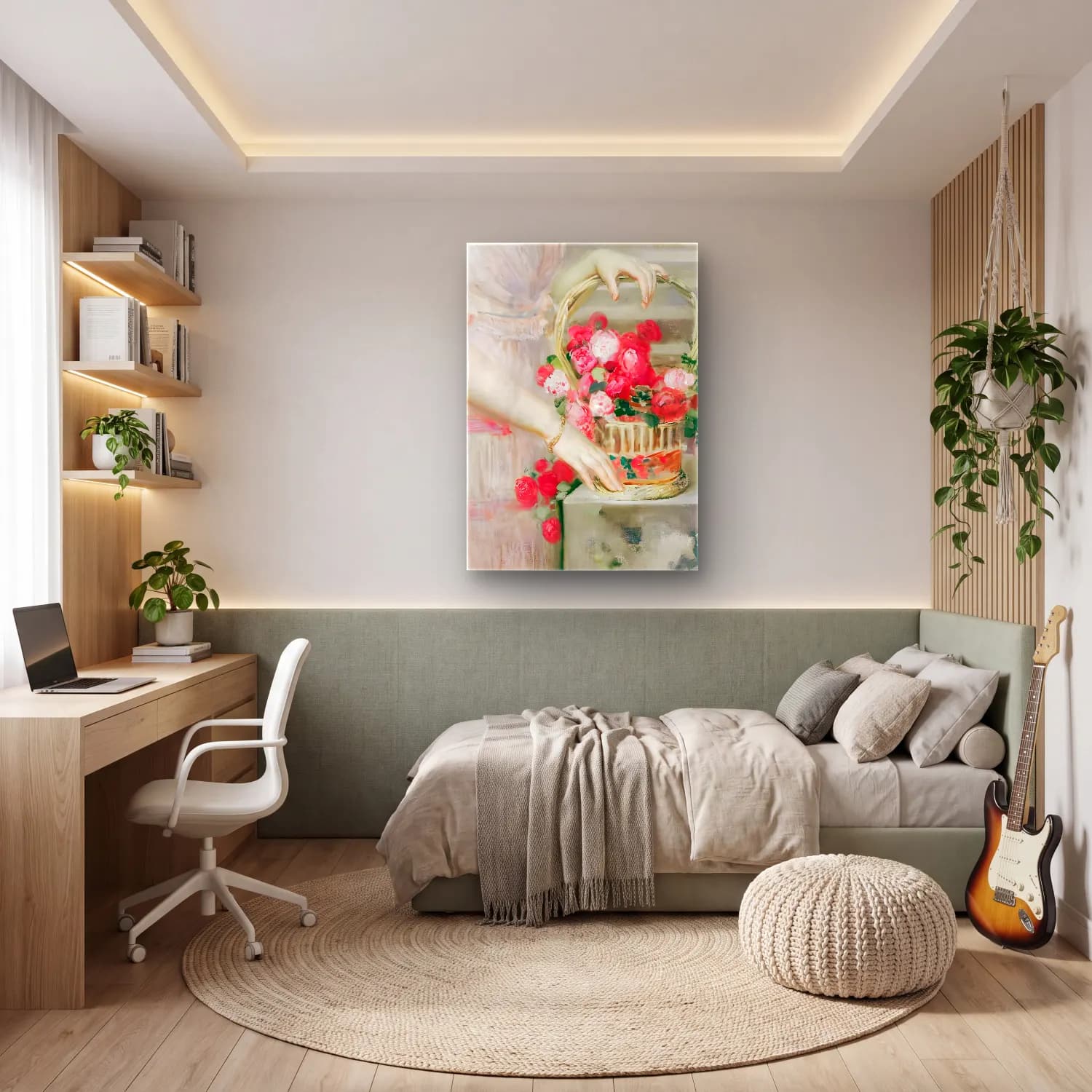 Yağlı Boya Güller No. 32 cam tablo — genç odasında