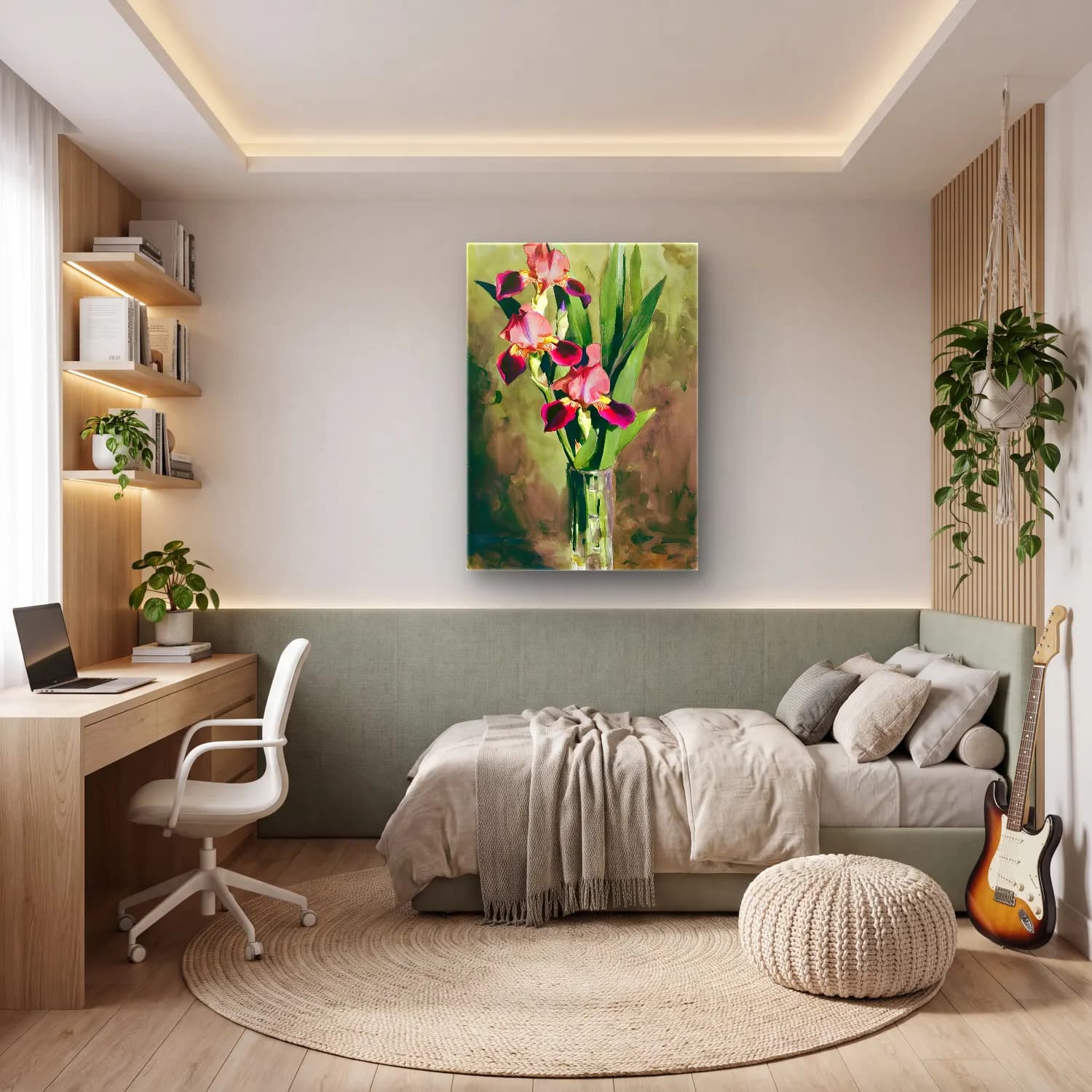 Suluboya Süsenler – Pastel Tonlar cam tablo — genç odasında